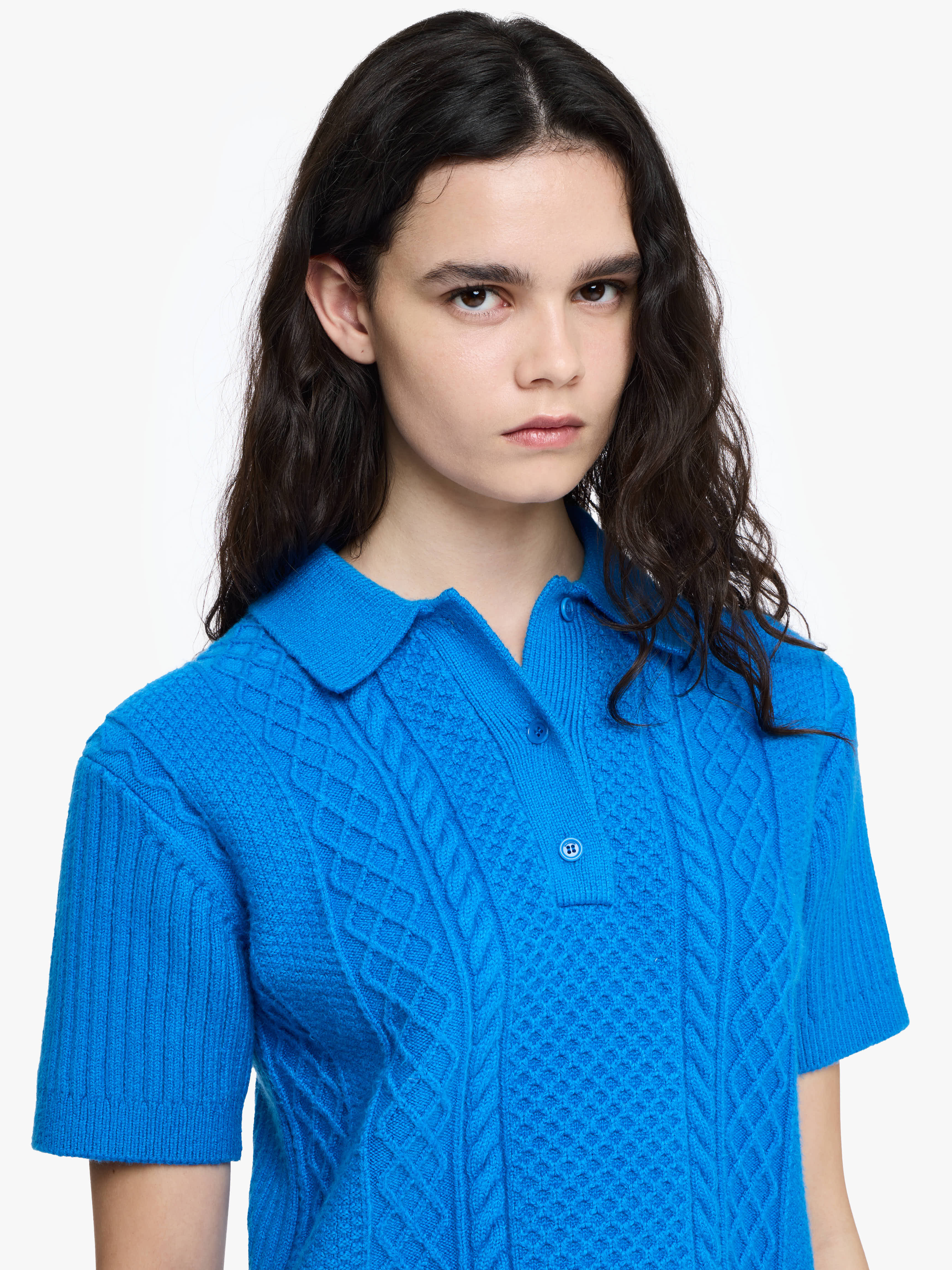 CROPPED CABLE KNIT POLO - 5