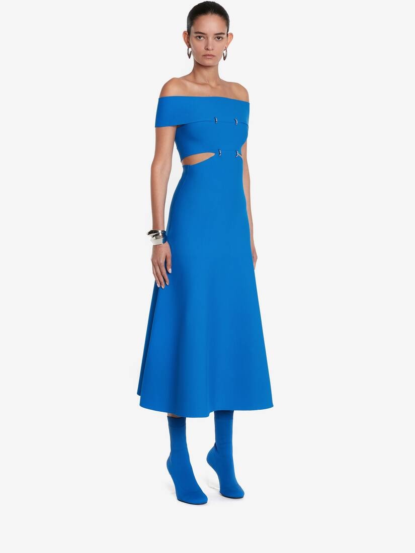 Women's Off-the-shoulder Slashed Midi Dress in Galactic Blue - 3