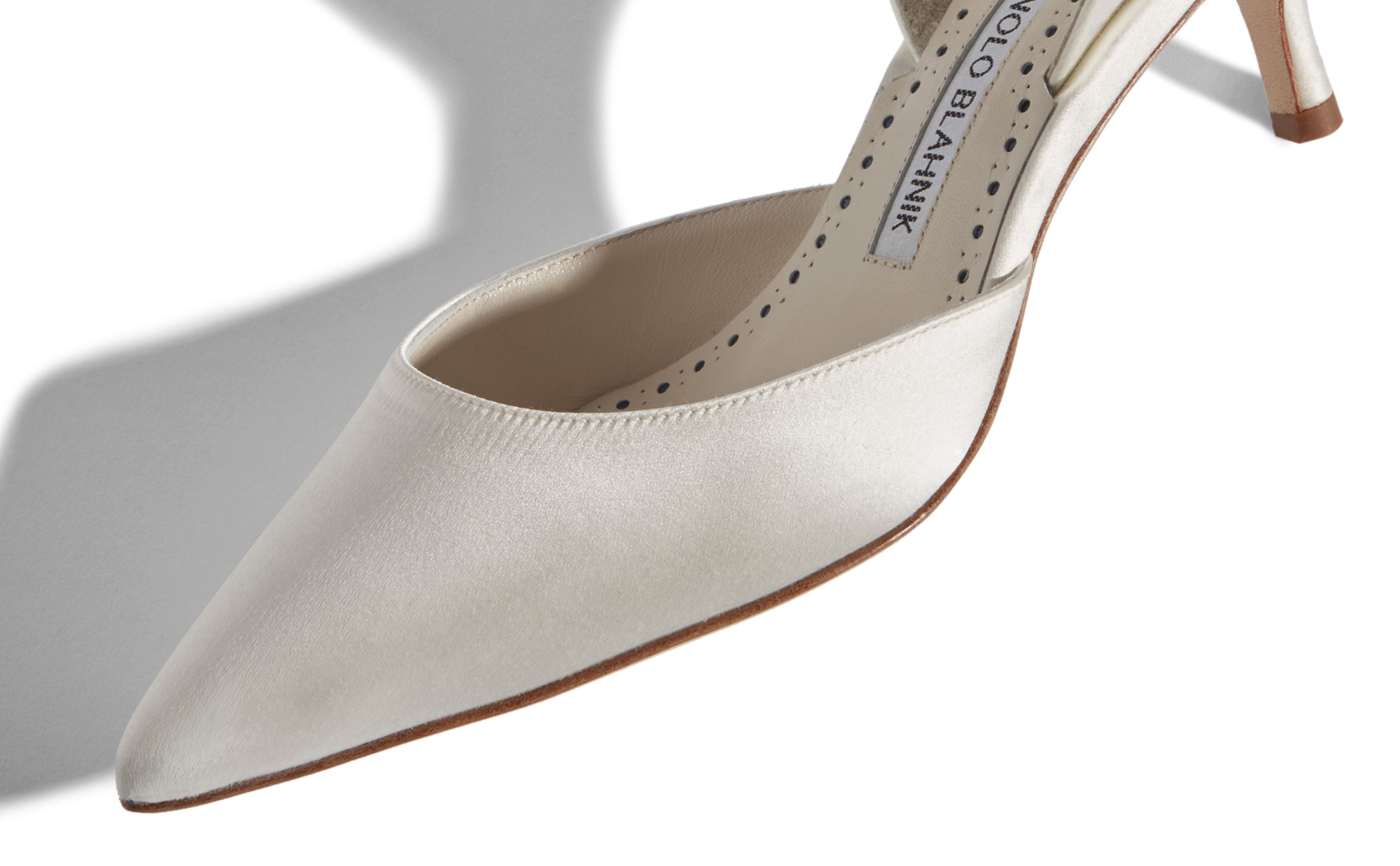 White Satin Slingback Pumps - 4