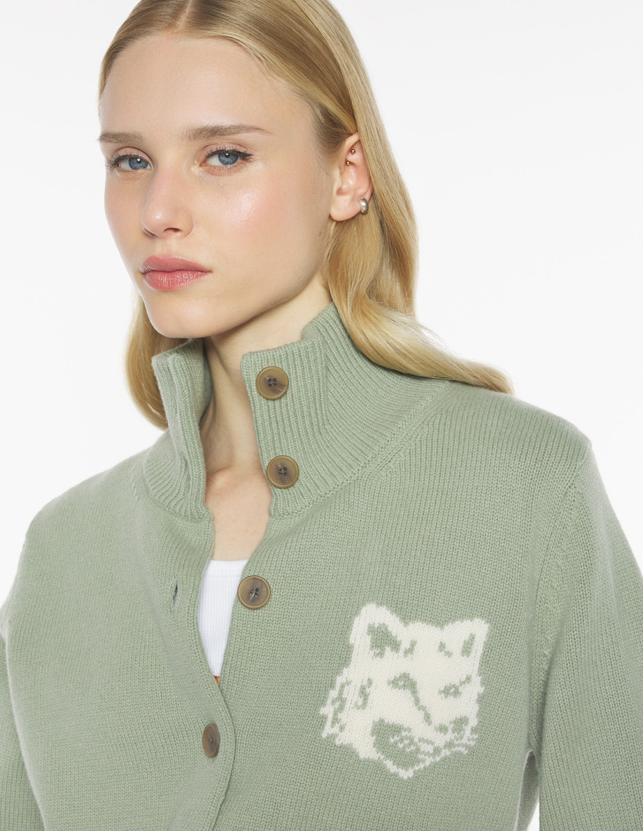 FOX HEAD INTARSIA MERINO HIGH NECK CARDIGAN - 4