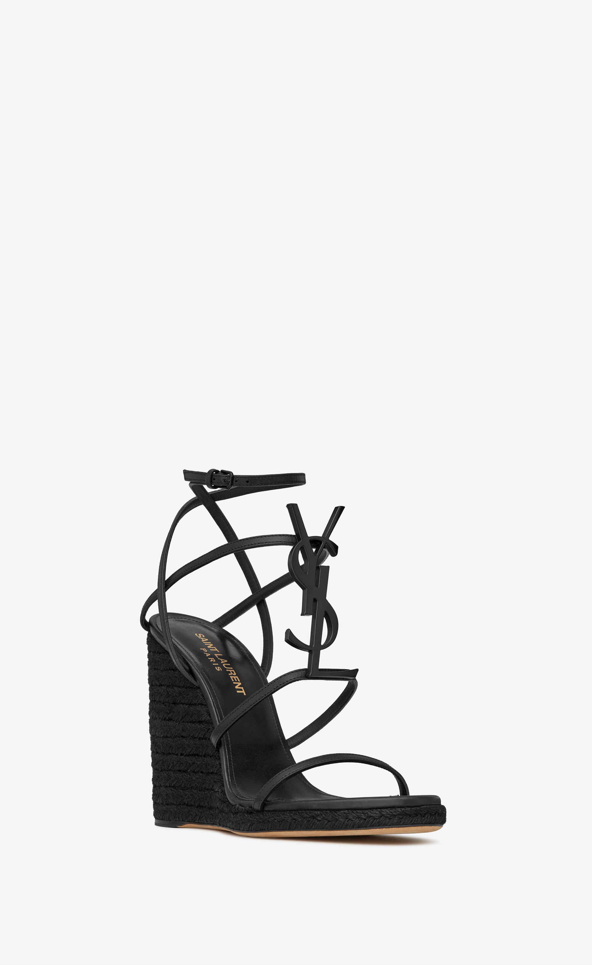 cassandra wedge espadrilles in leather with black monogram - 3