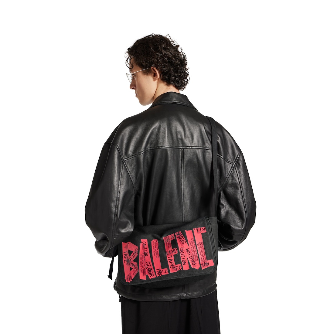 Men's Tape Type Flap Messenger Bag Small in Black/red - 7