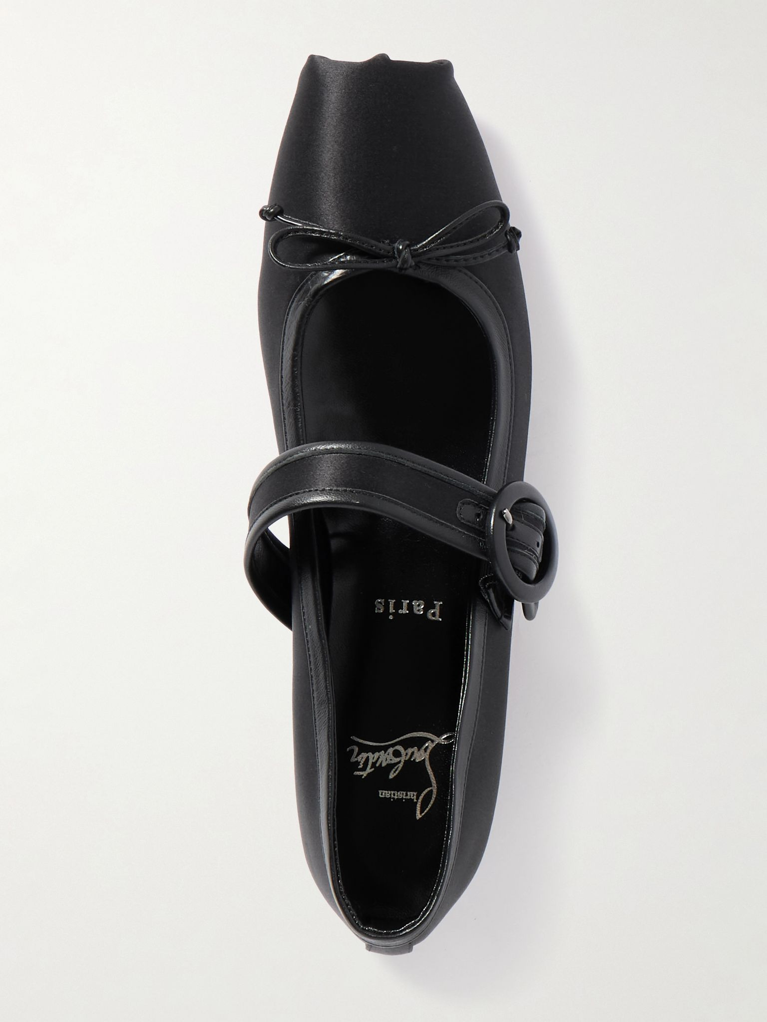 Mamastrapitina leather-trimmed satin-crepe ballet flats Black - 5
