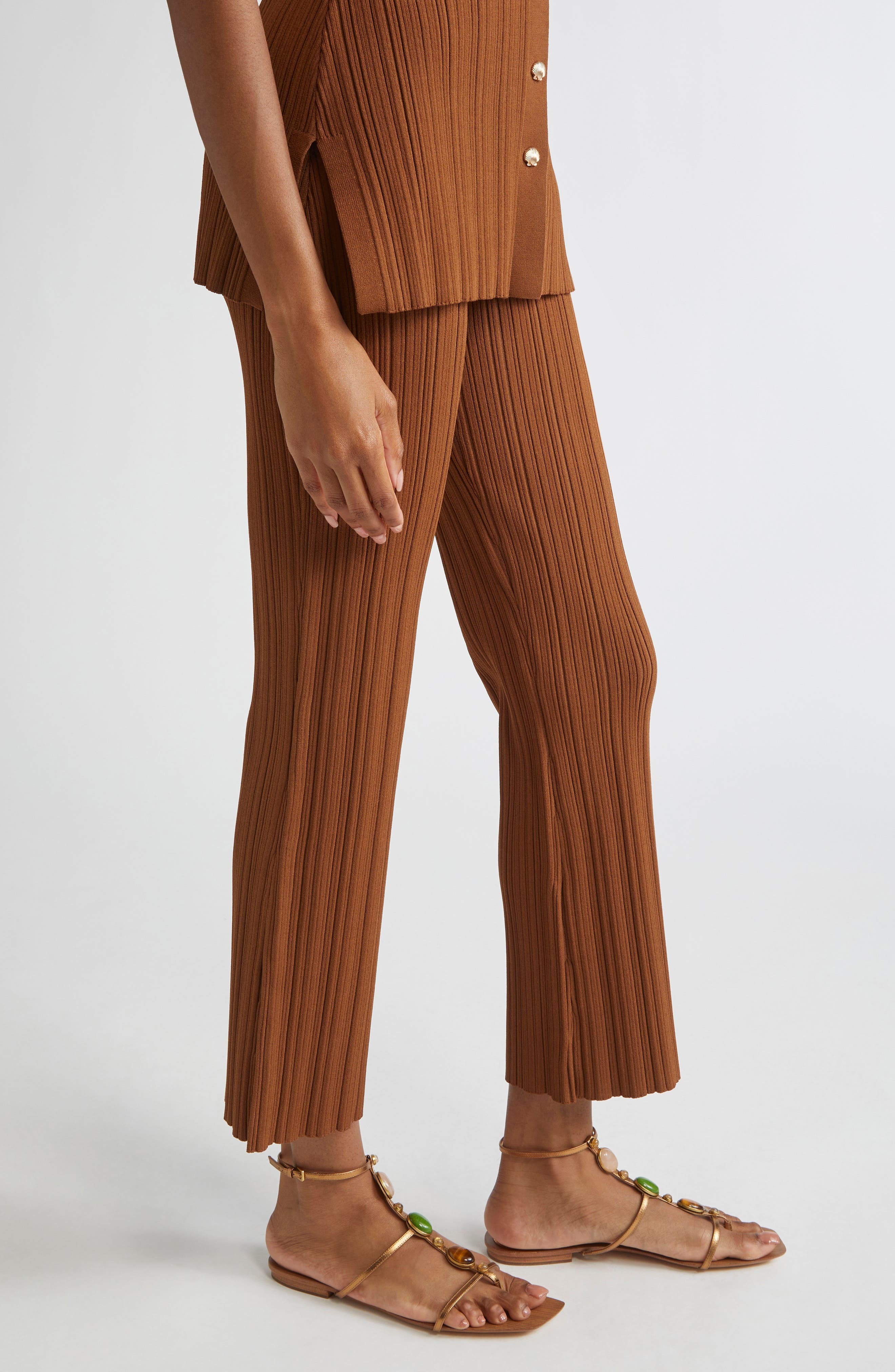 Veronica Beard Massaro Variegated Rib Crop Pants in Dark Whisky at Nordstrom - 5