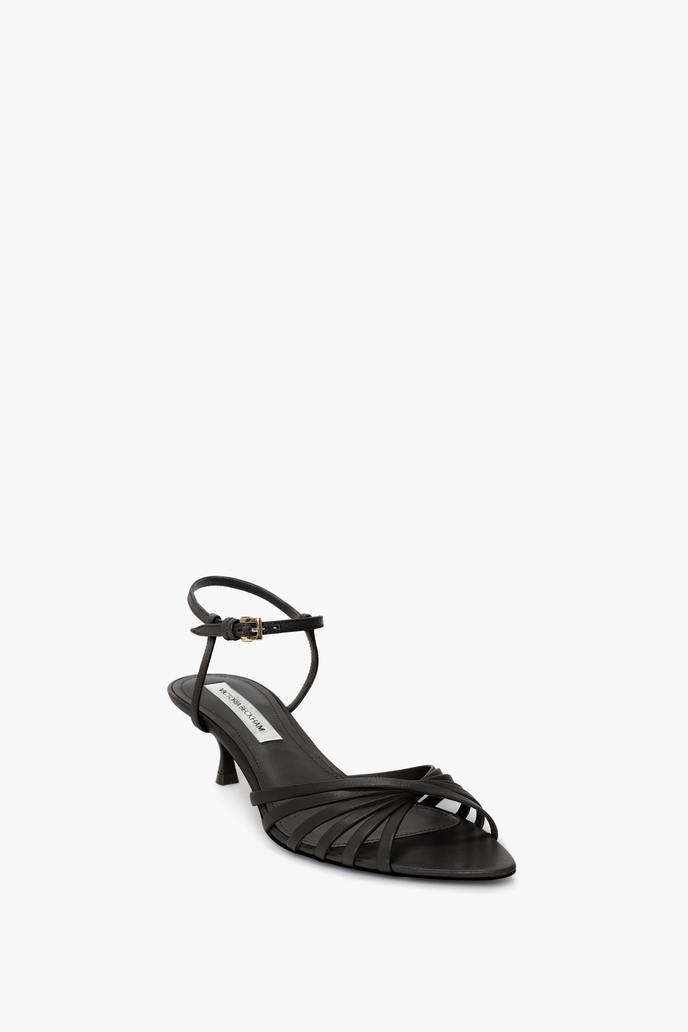 Open Toe Cage Kitten Heel In Black Leather - 2