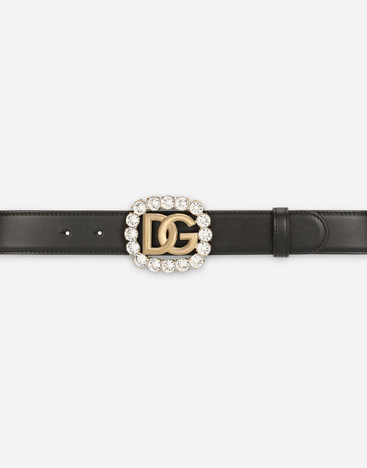 Calfskin belt with DG logo and rhinestones - 4