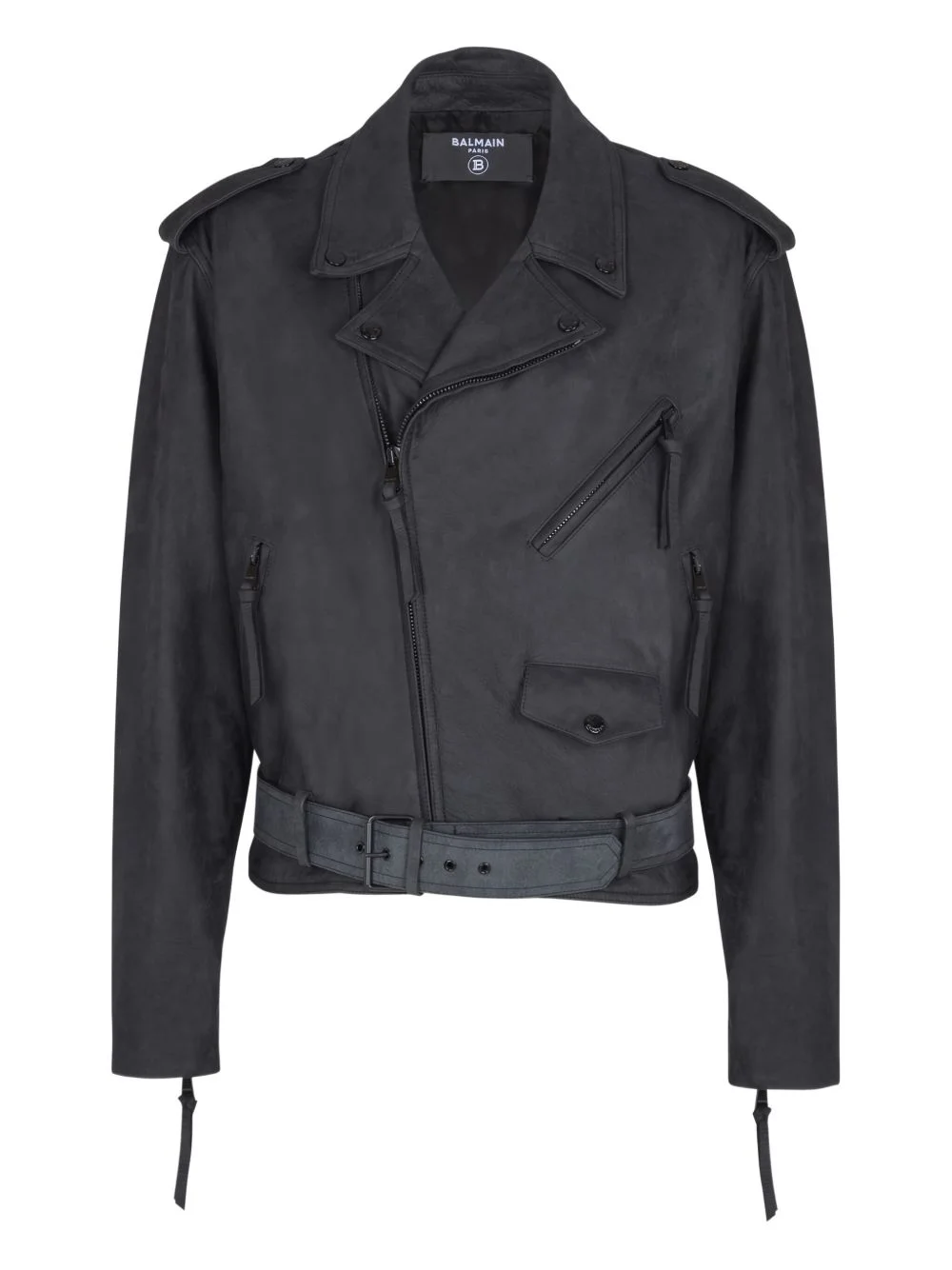 belted leather biker jacket - 1