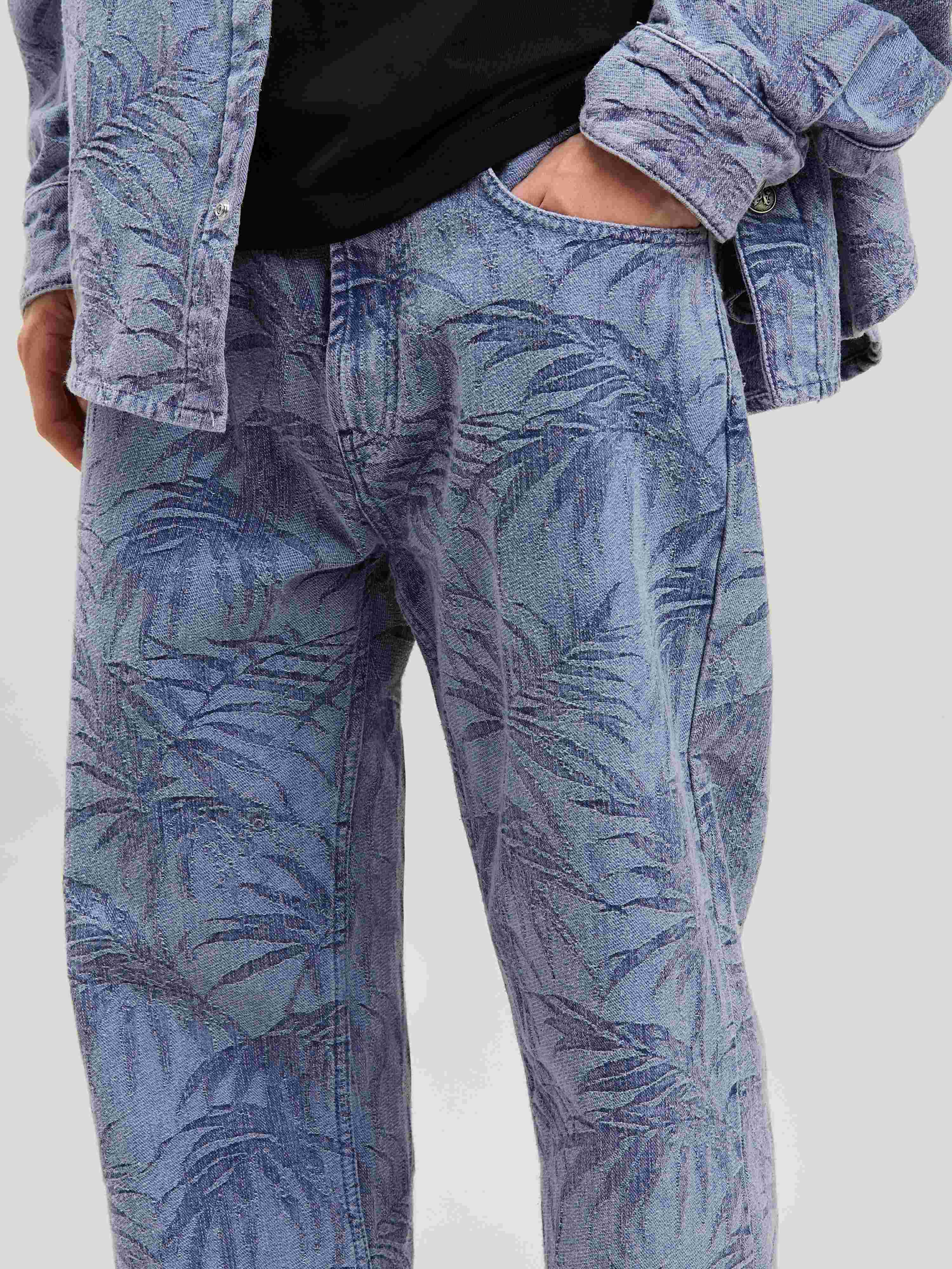 Palm jacqured denim pants - 6