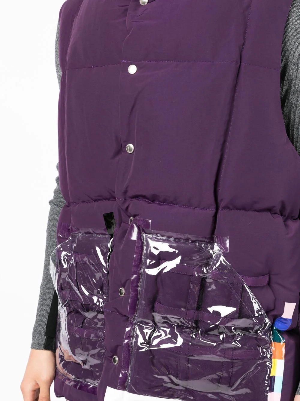 quilted funnel neck gilet - 5