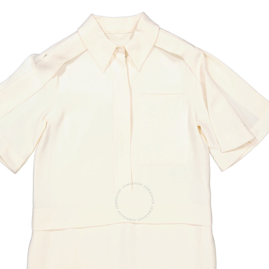 Burberry Split Detail Silk Wool Shirt Dress In Off White - 2