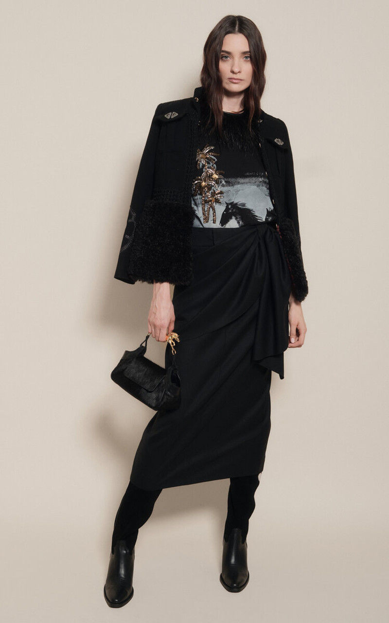 Johanna Ortiz Rugged Fusion Wool Midi Skirt black outlook