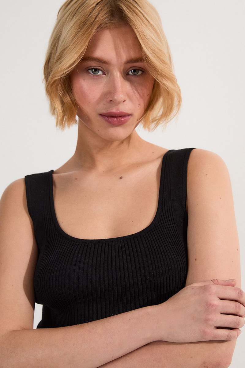 KAREN MILLEN Viscose Blend Rib Knit Square Neck Vest outlook