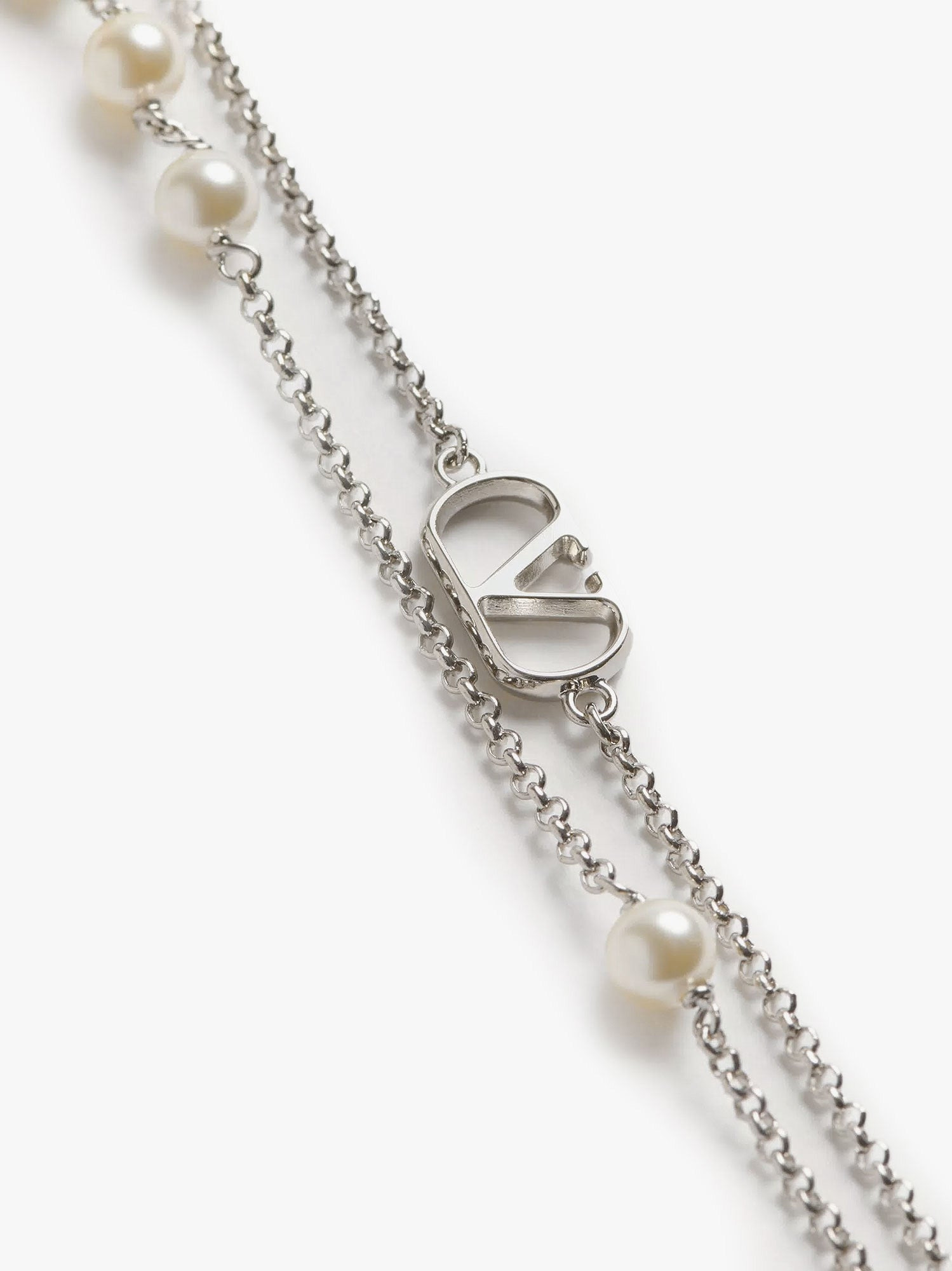 Valentino Garavani Vlogo Signature Metal Necklace With Pearls - 2