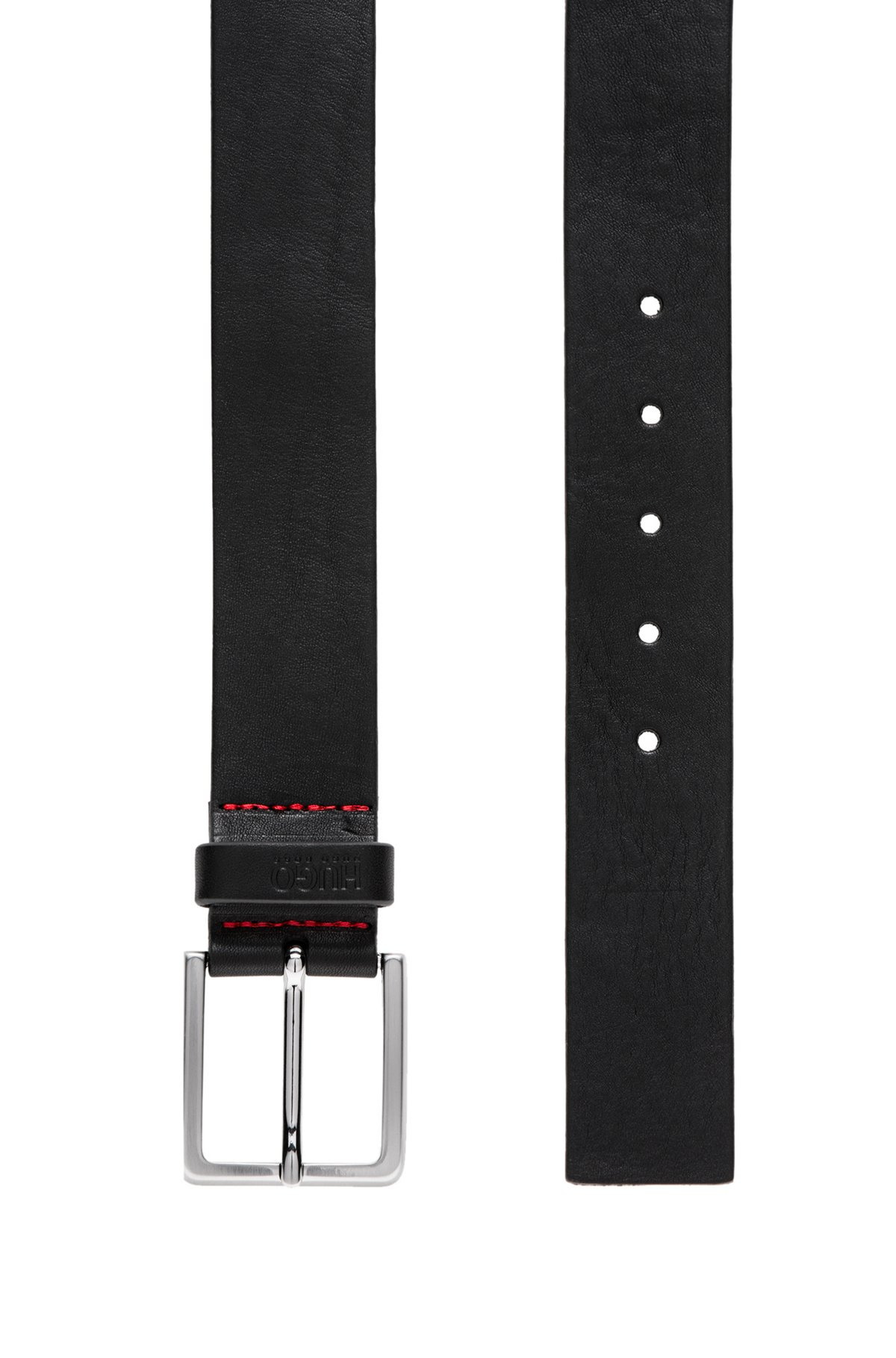 GRAINY EMBOSSED-LEATHER BELT WITH BRUSHED METAL HARDWARE - 7