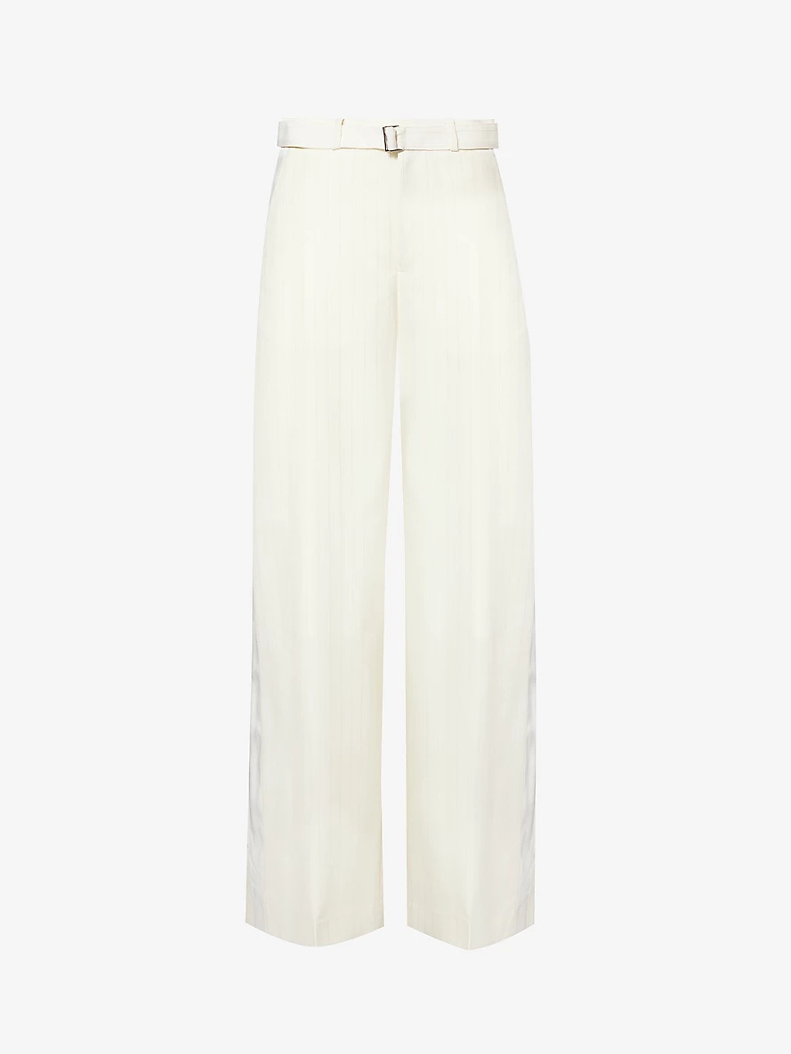 Chalk wide-leg high-rise woven trousers - 1