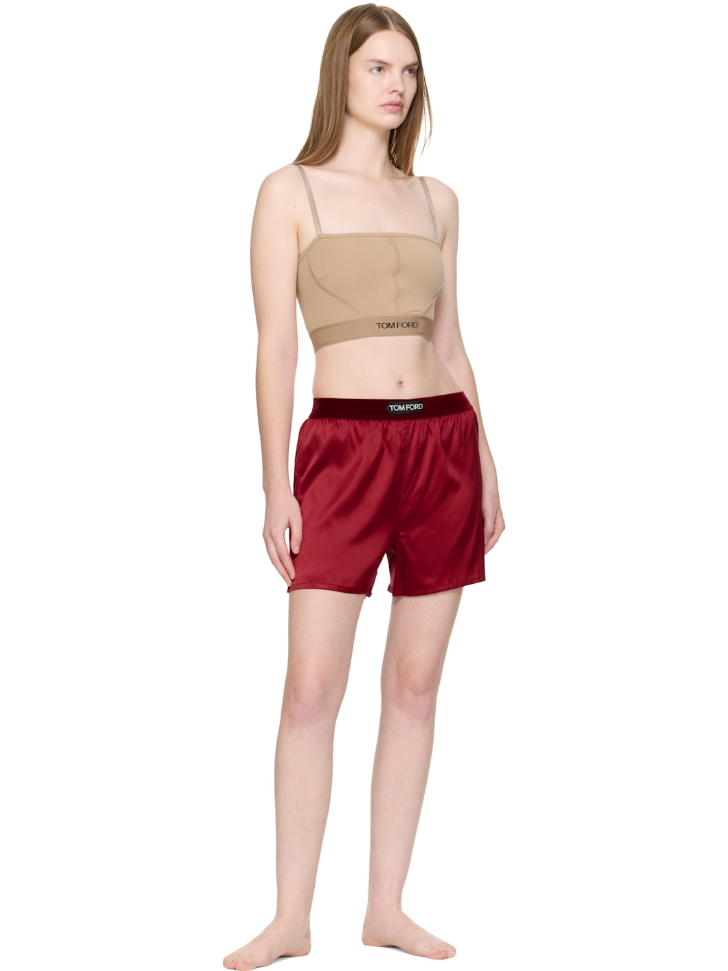 Red Stretch Silk Satin Boxer Shorts - 4