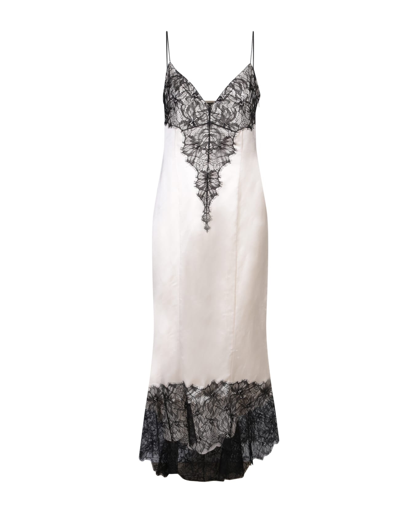 Balmain Black And White Lace Detail Long Lingerie Dress - 1