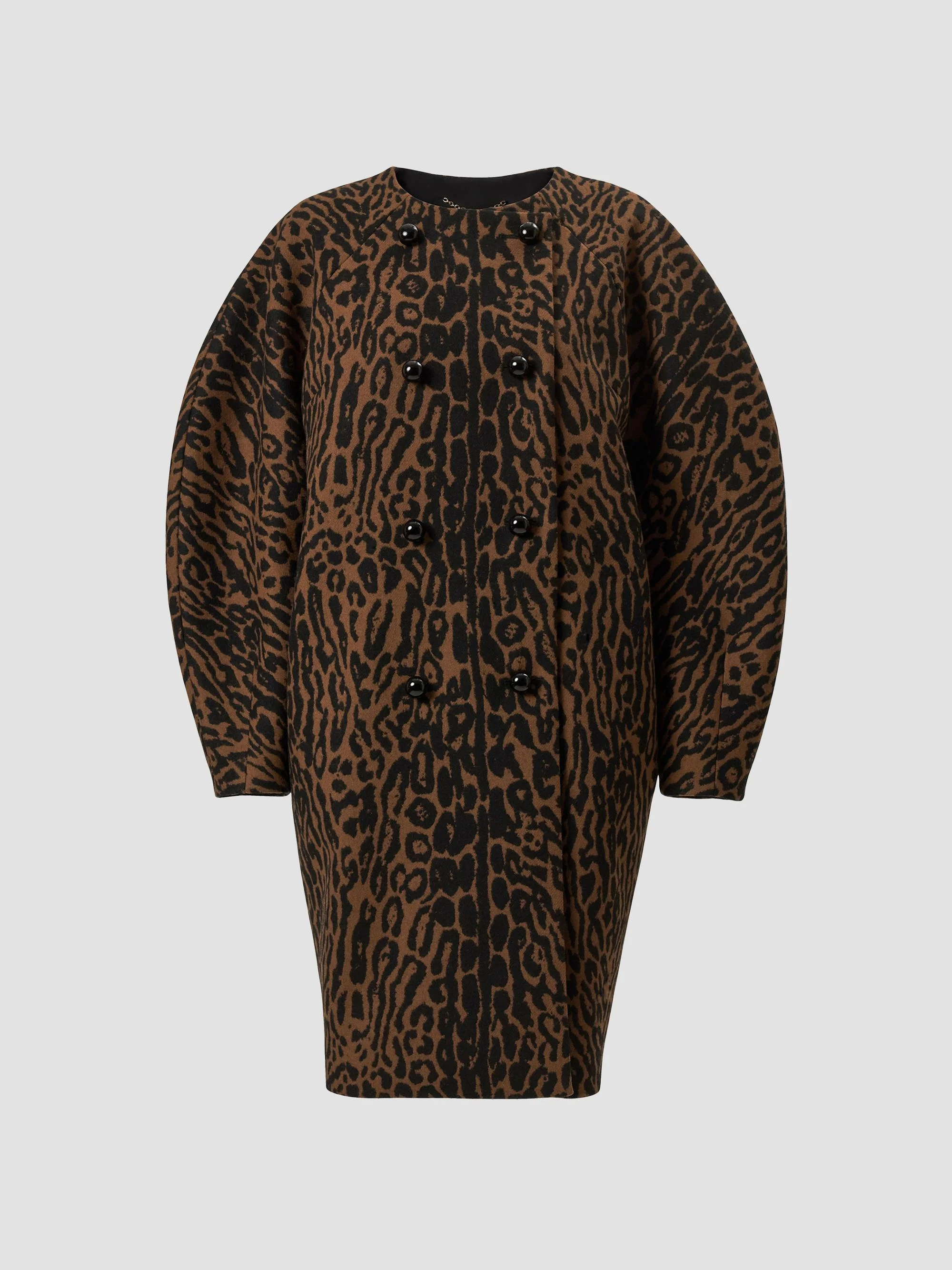 Women's Wool Double-Breasted Cocoon Coat - Brown Black - 1