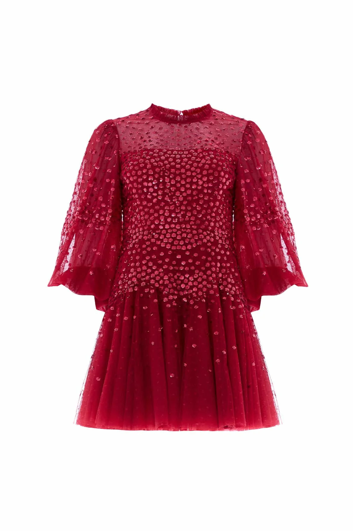 Scallop Sequin Round Neck Micro Mini Dress - 1