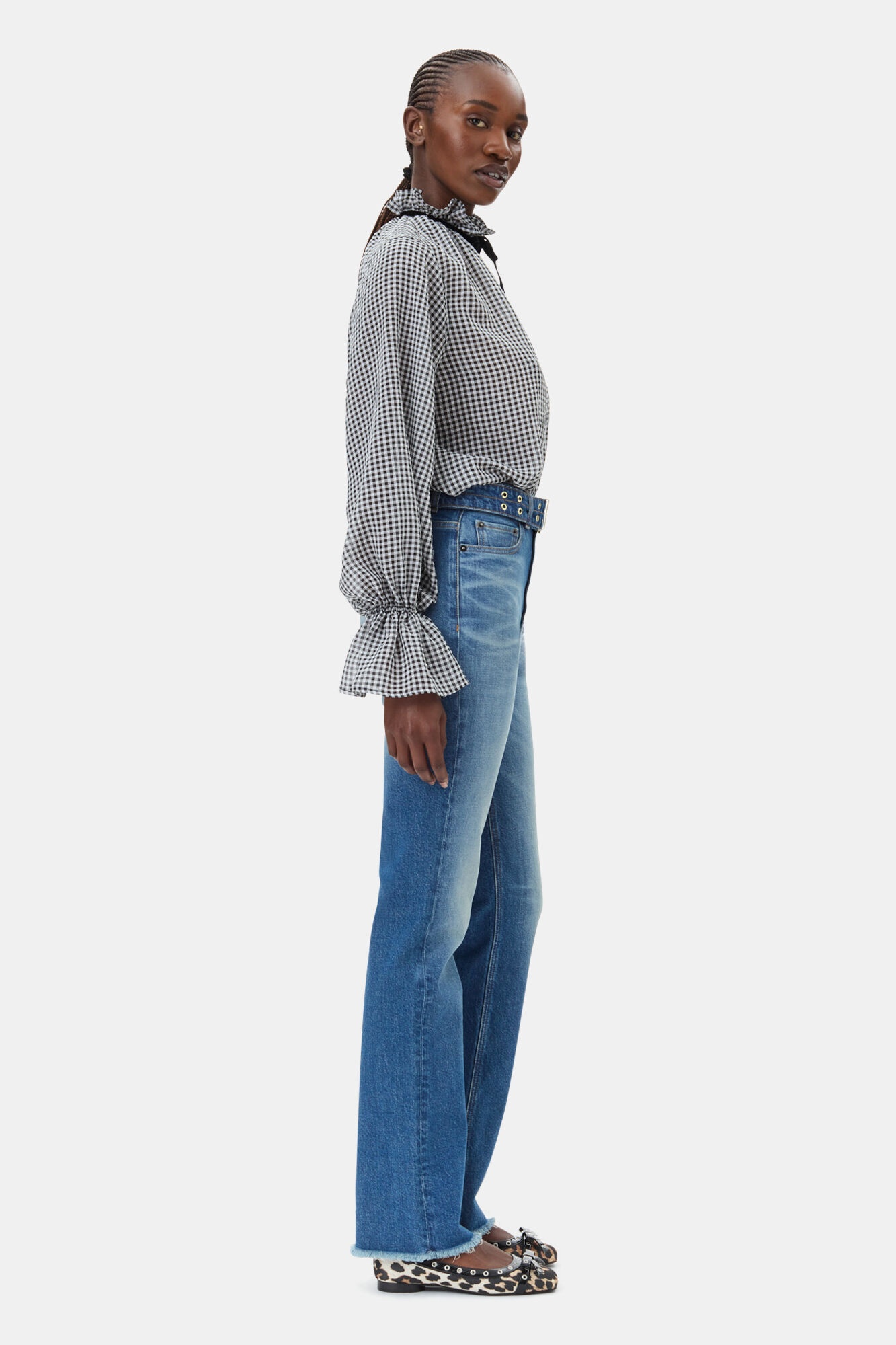 SHEER CHECK TIE STRING SHIRT - 4