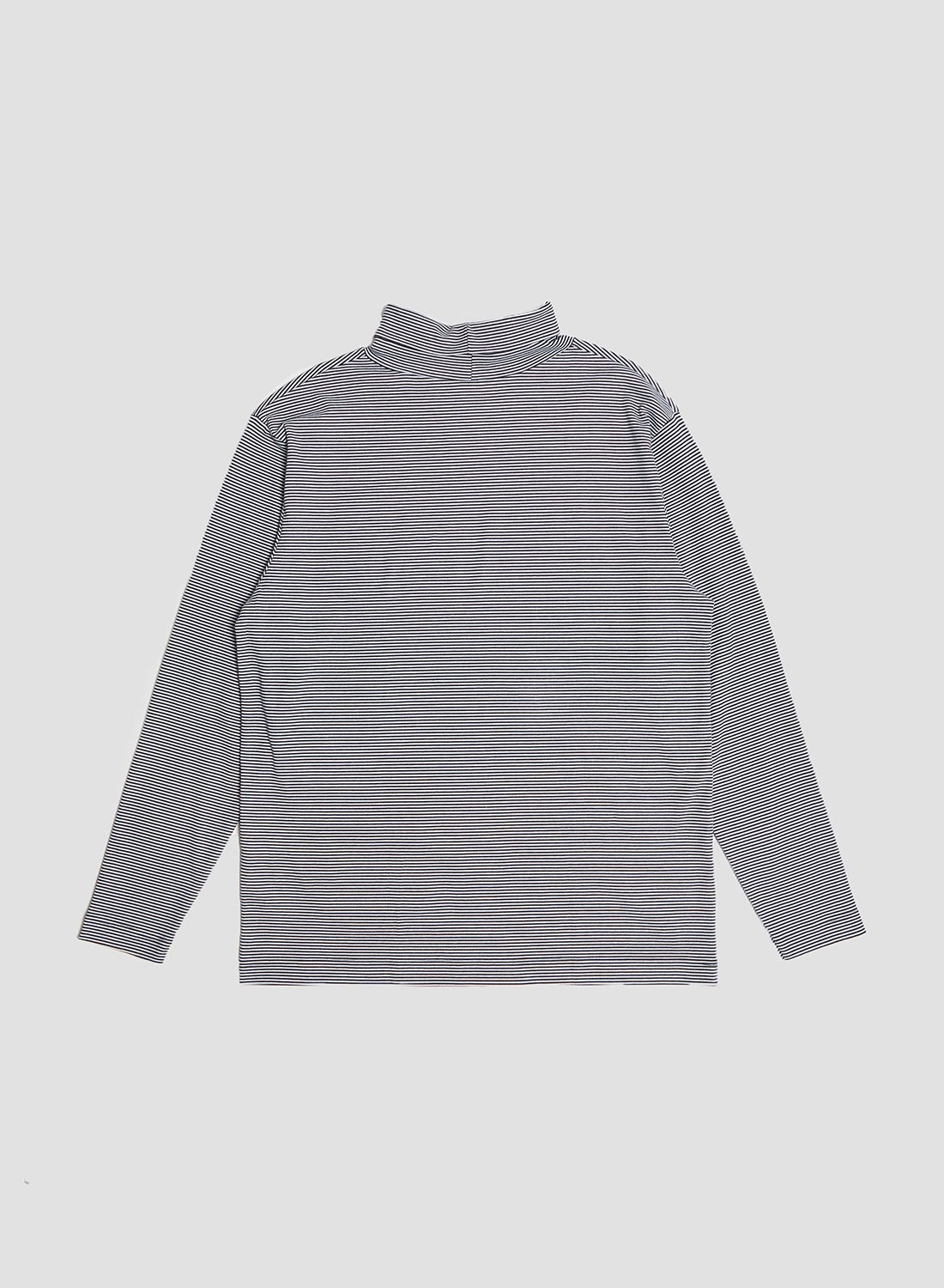 Nigel Cabourn x Sunspel Relaxed Heavyweight Supima Roll Neck in Navy/White Micro Stripe - 3