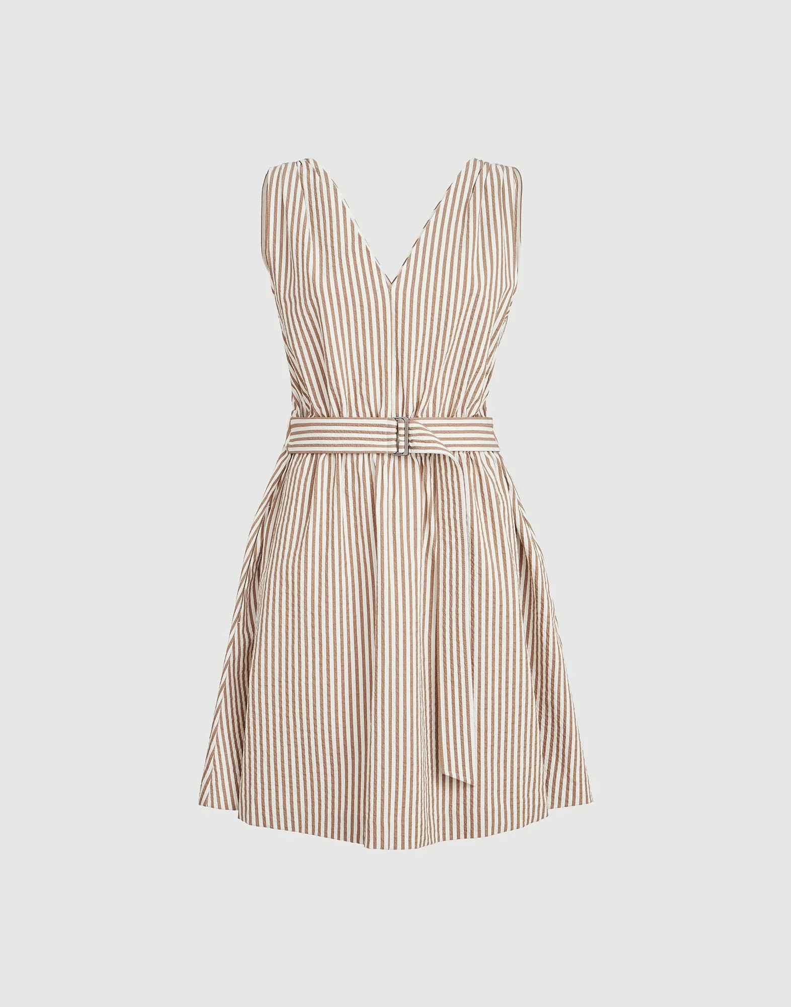 Techno cotton striped seersucker belted mini dress with monili - 1