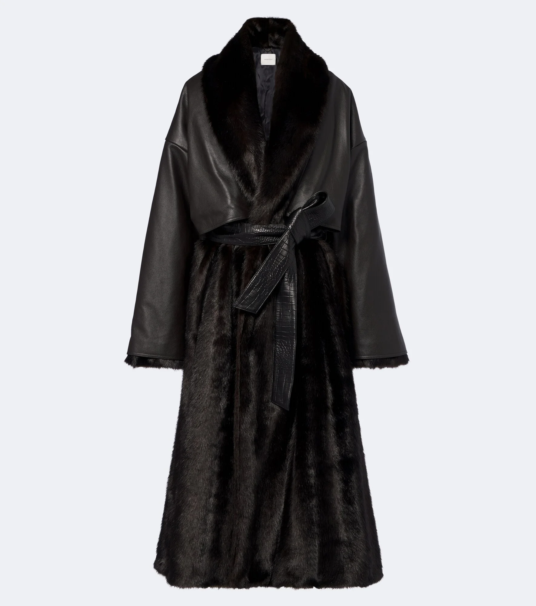 Belted leather-trimmed coat - 1