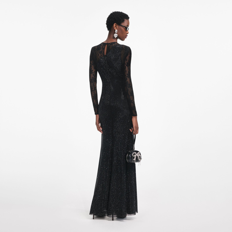 self-portrait Black Rhinestone Lace Sleeves Maxi Dress outlook