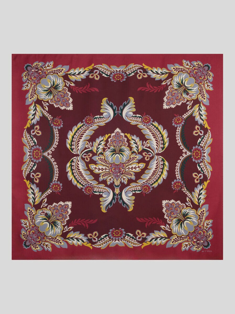 SILK SCARF WITH FLOWER AND BEE MOTIF 1