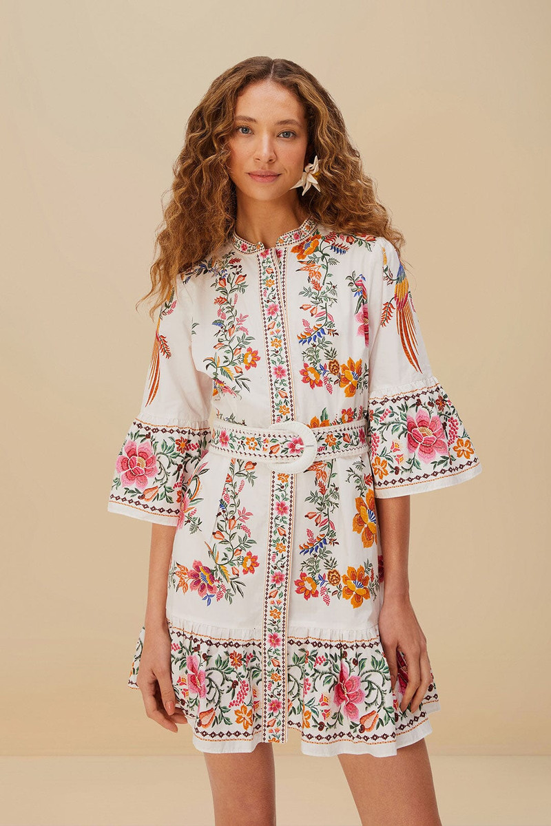 FARM RIO Off-White Delicate Forest Scarves Organic Cotton Mini Dress outlook