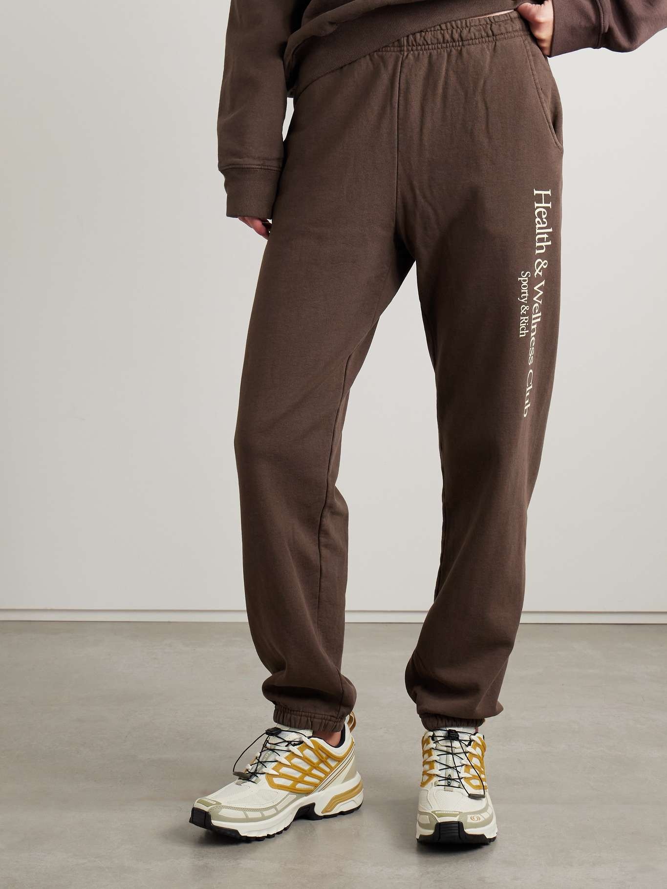 Printed cotton-jersey track pants Chocolate - 3