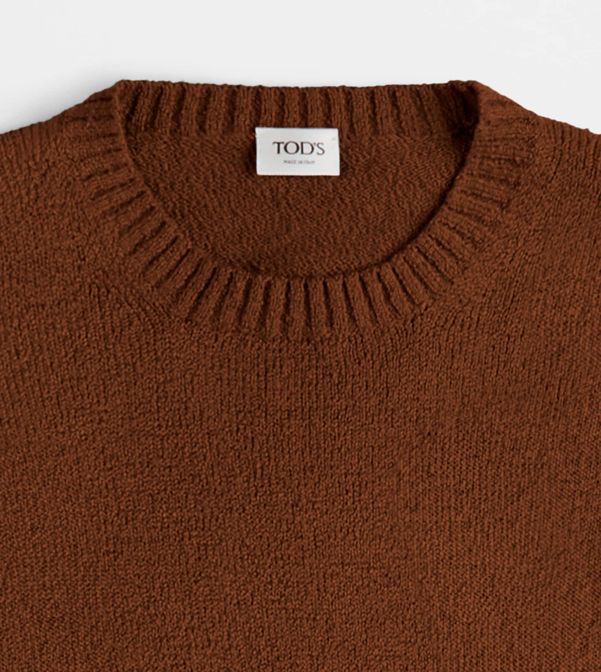 ROUND-NECK PULLOVER IN COTTON - BROWN - 2
