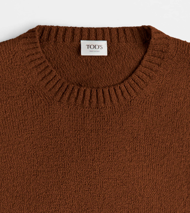 Tod's ROUND-NECK PULLOVER IN COTTON - BROWN outlook
