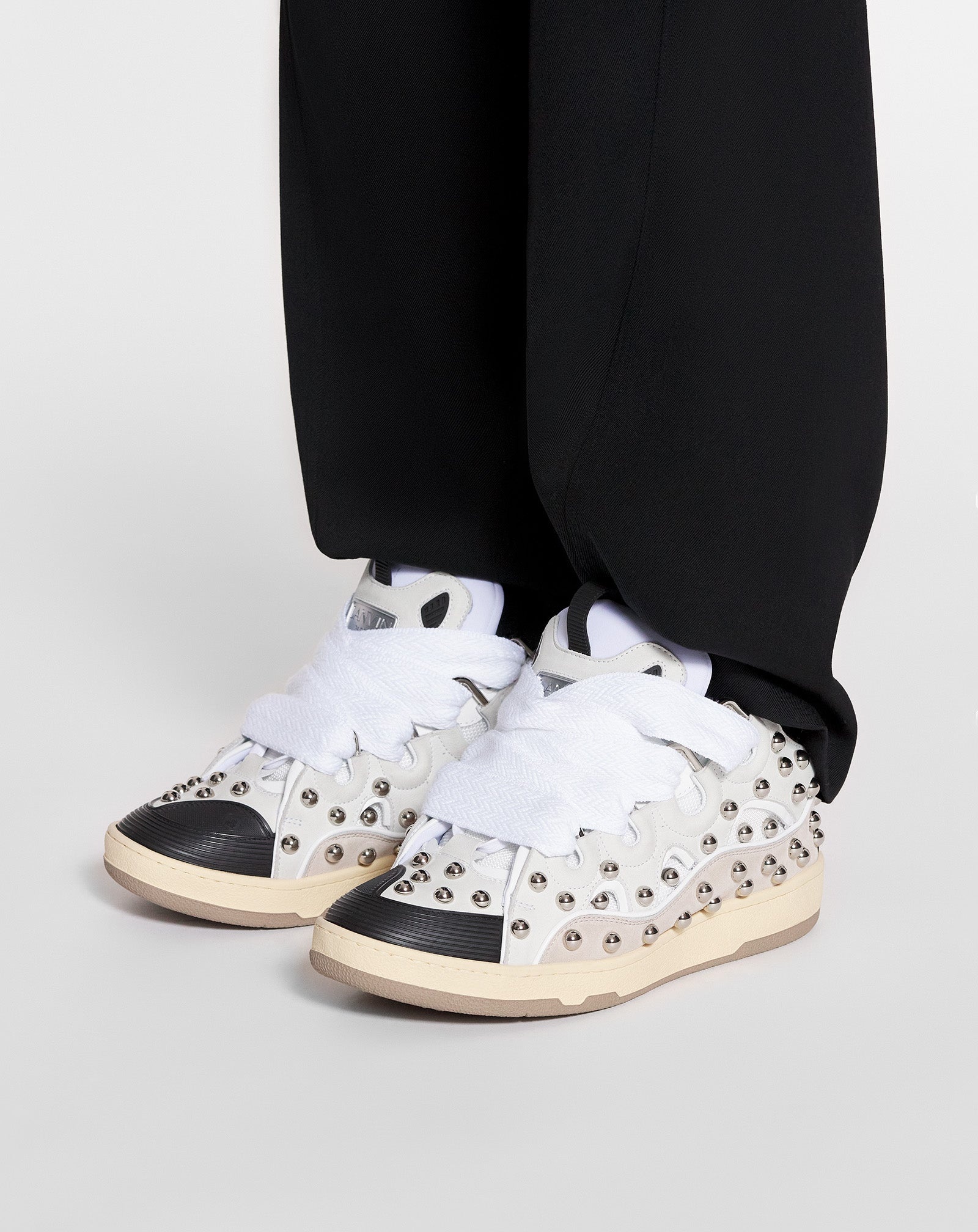 STUDDED LEATHER CURB SNEAKERS - 6