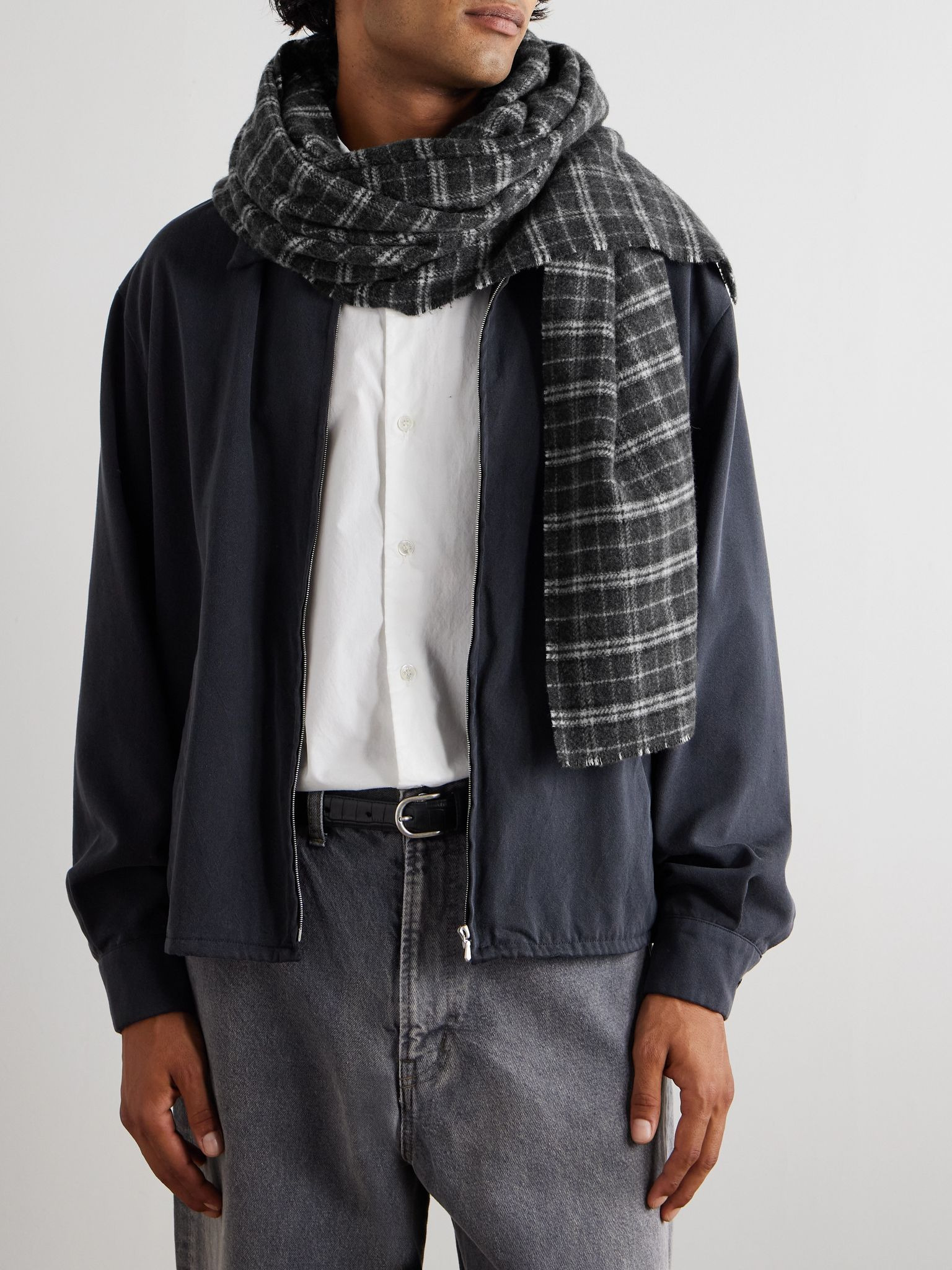 Checked Brushed Wool Scarf Black - 2