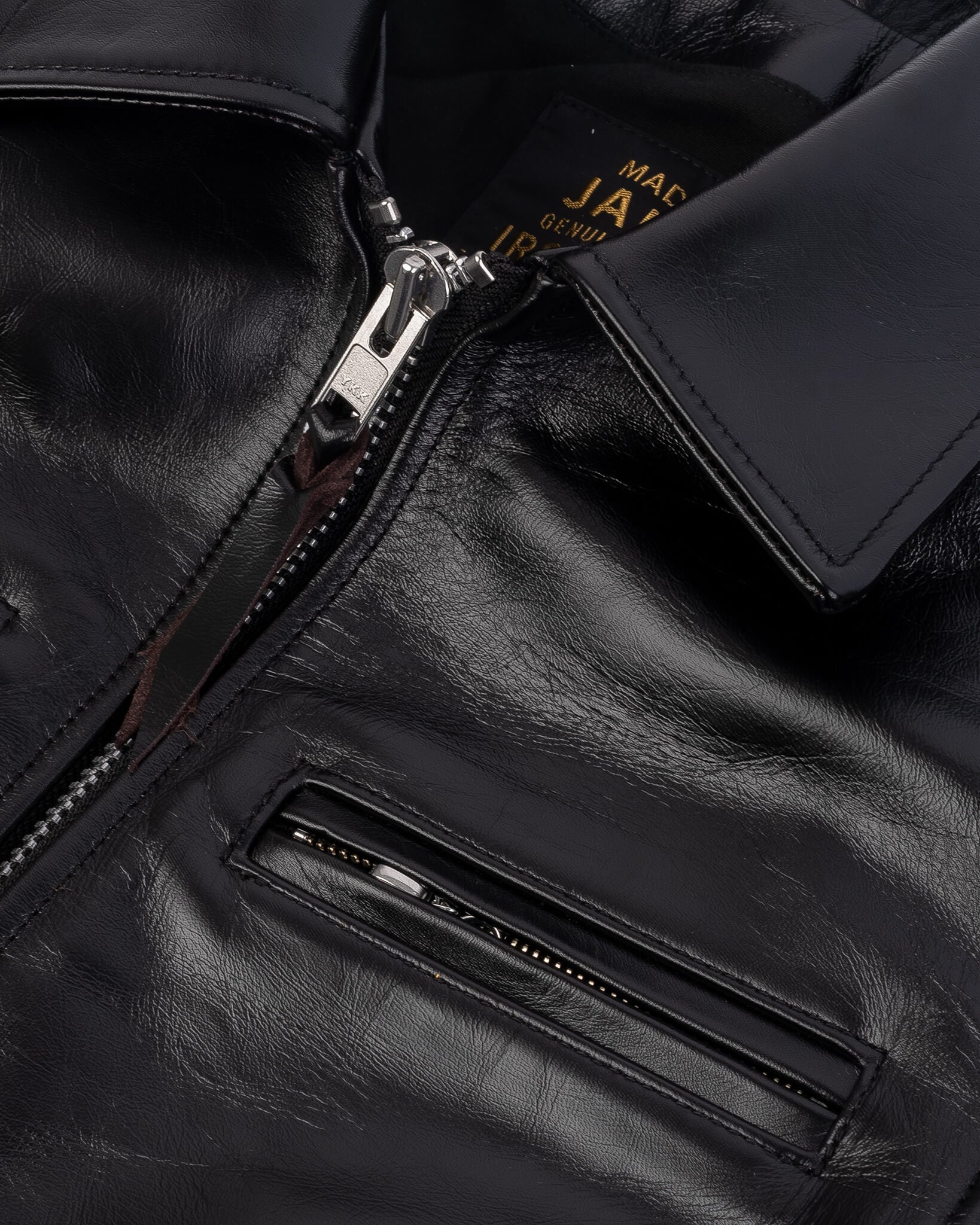 IHJ-54-BLK Japanese Horsehide Rider’s Jacket with Collar - Black (Tea-Core Dyed) - 13