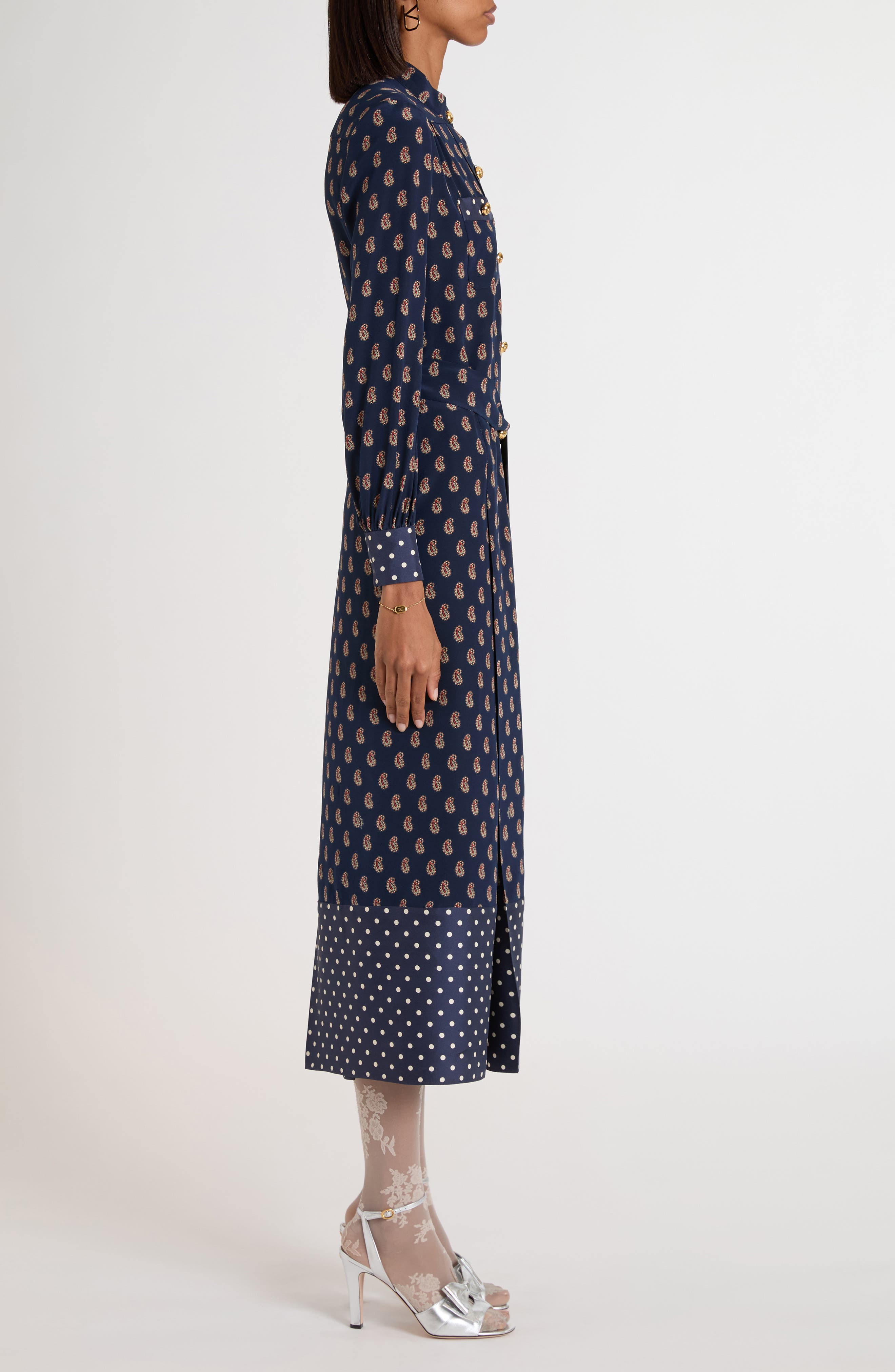 Valentino Garavani Paisley Print Long Sleeve Crêpe de Chine Shirtdress in Indigo at Nordstrom - 4