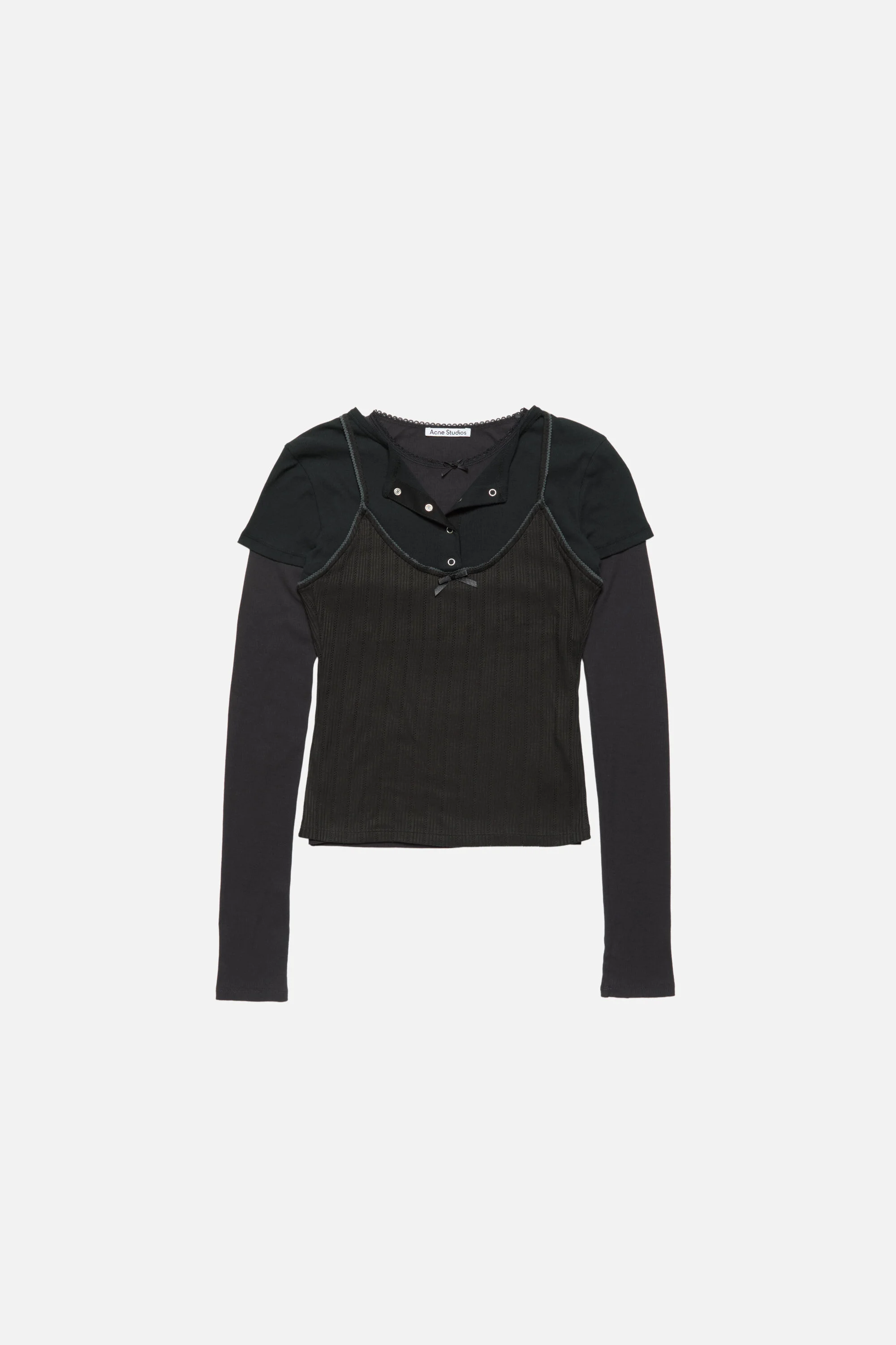 Layered jersey shirt with bow - Black - 1