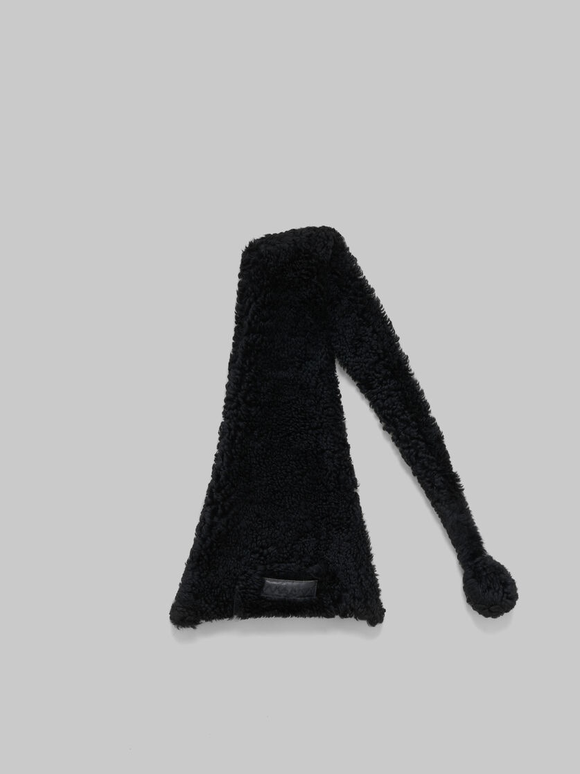 BLACK CURLY SHEARLING BEANIE - 1
