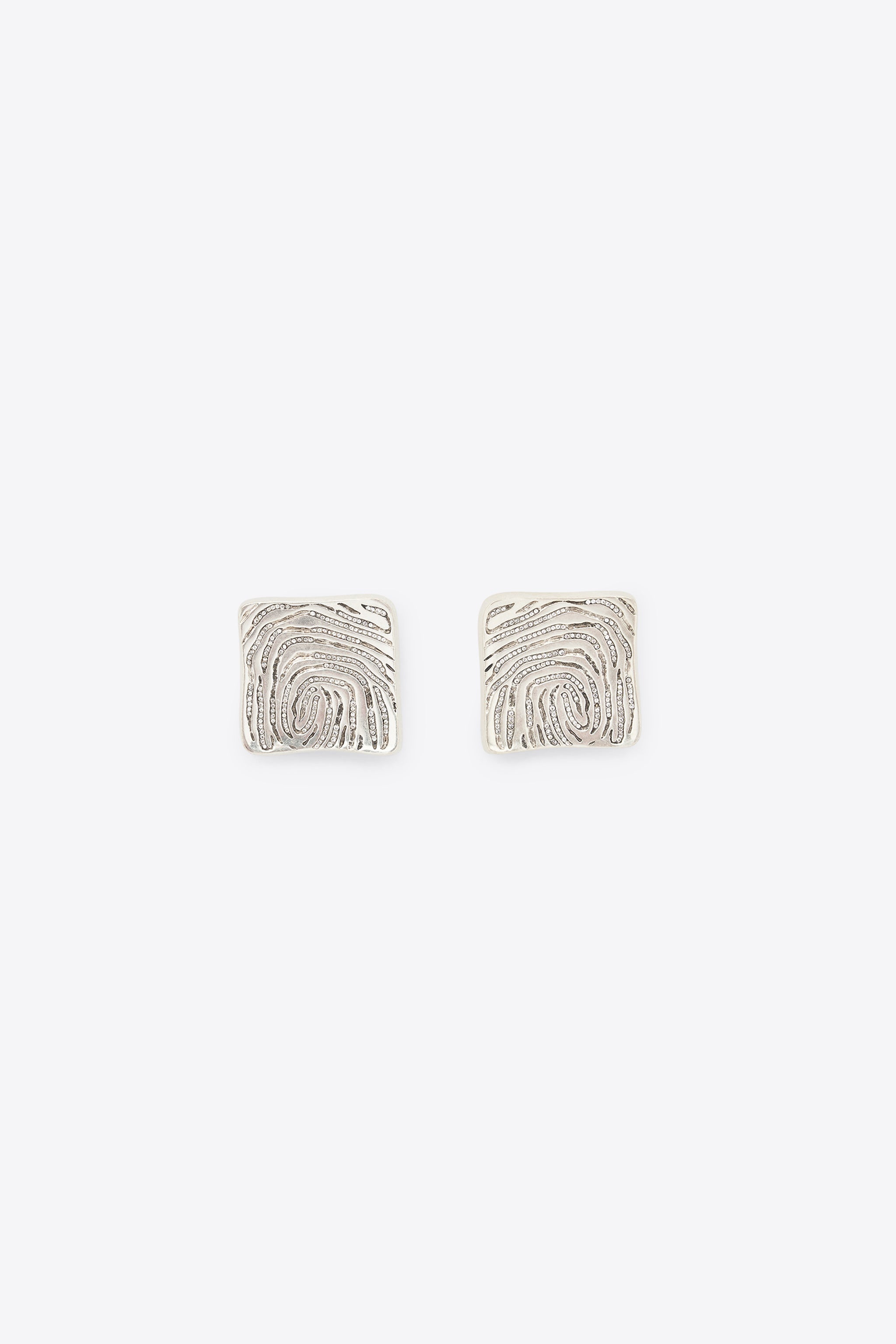 CRYSTAL FINGERPRINT SQUARE STUD EARRINGS - 1