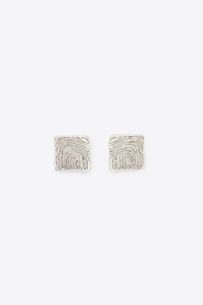 CRYSTAL FINGERPRINT SQUARE STUD EARRINGS 1