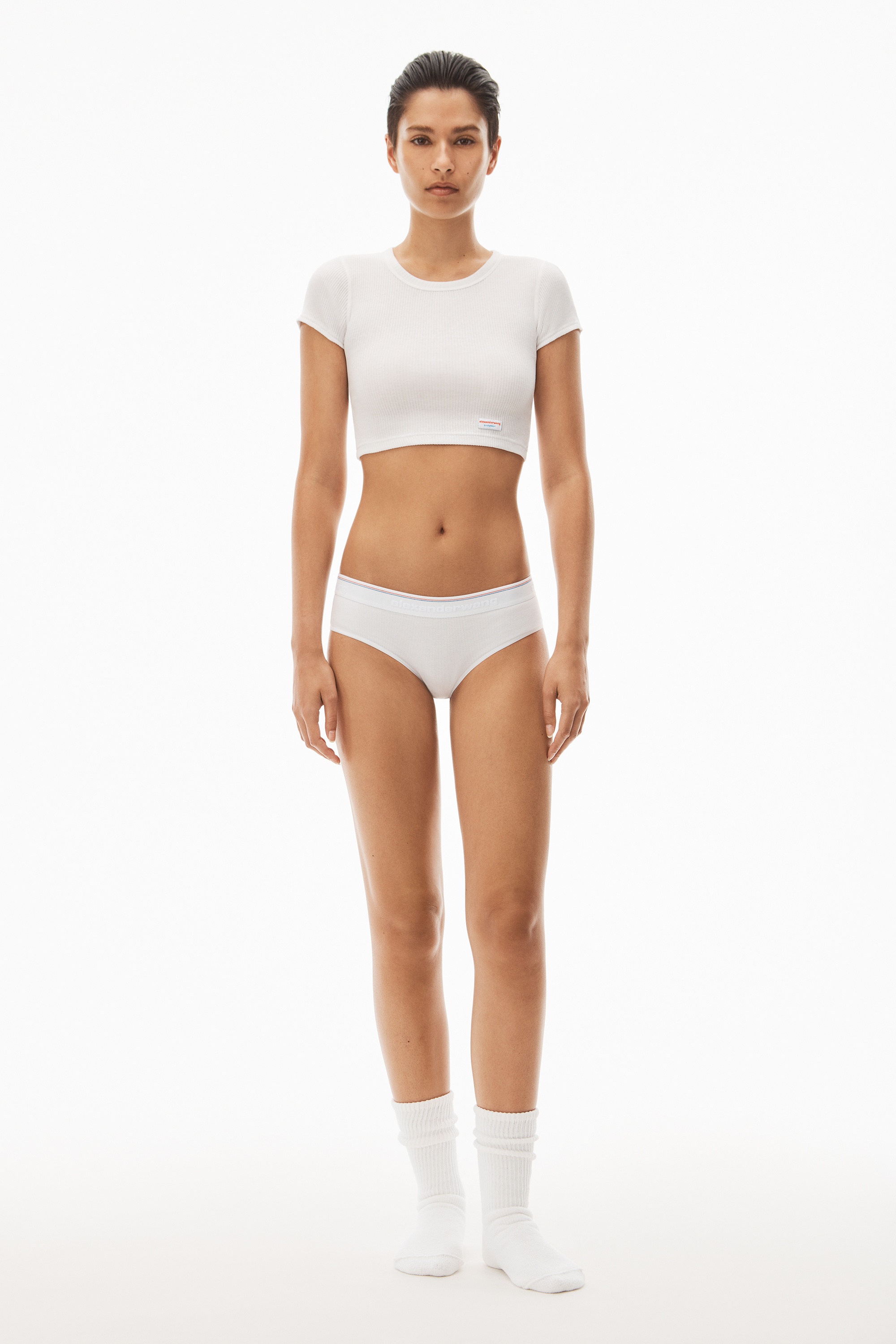 Cropped Short-Sleeve Tee in Ribbed Cotton Jersey - 5