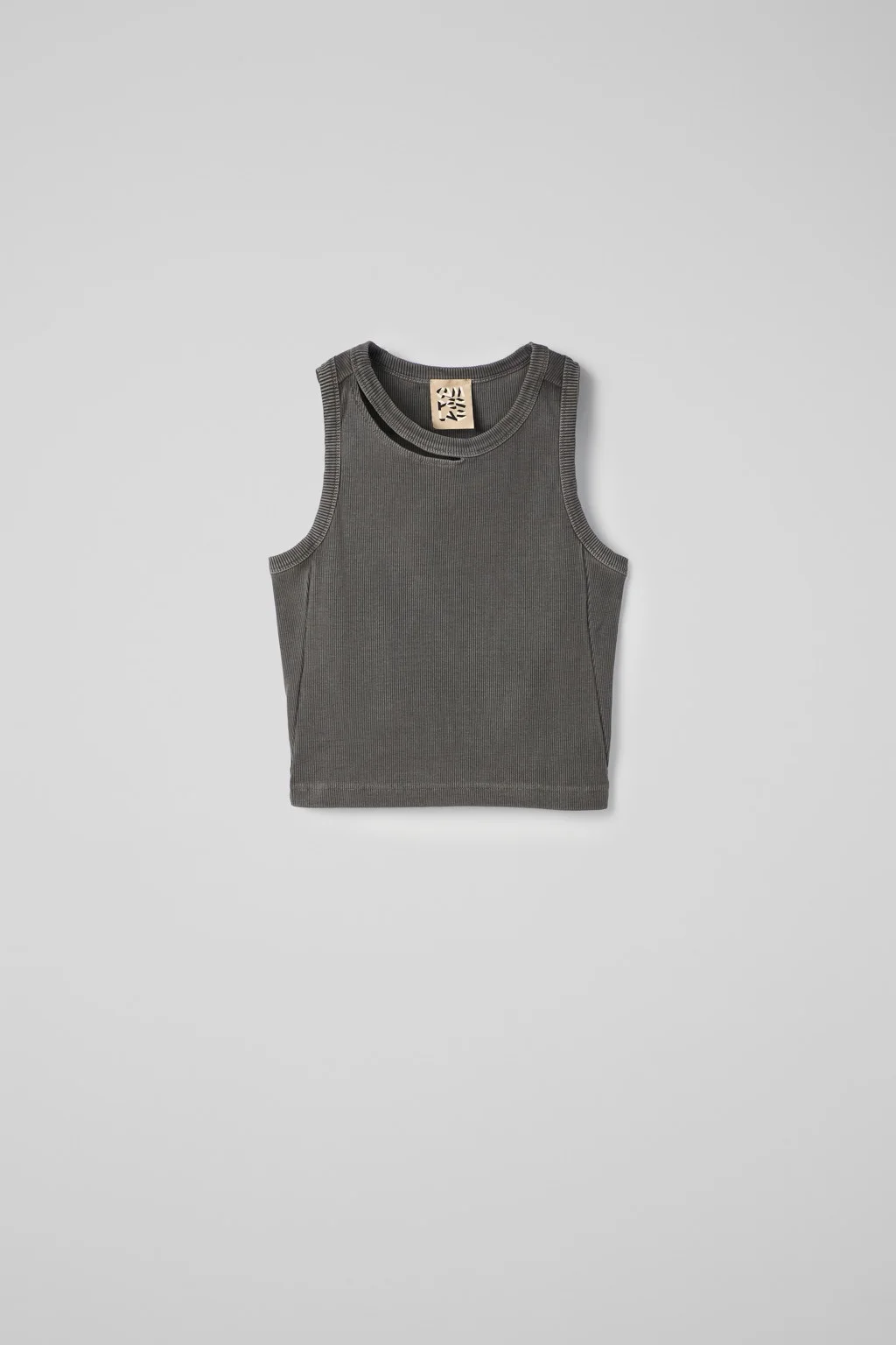 Faded Black Ribbed Tank Top - 1