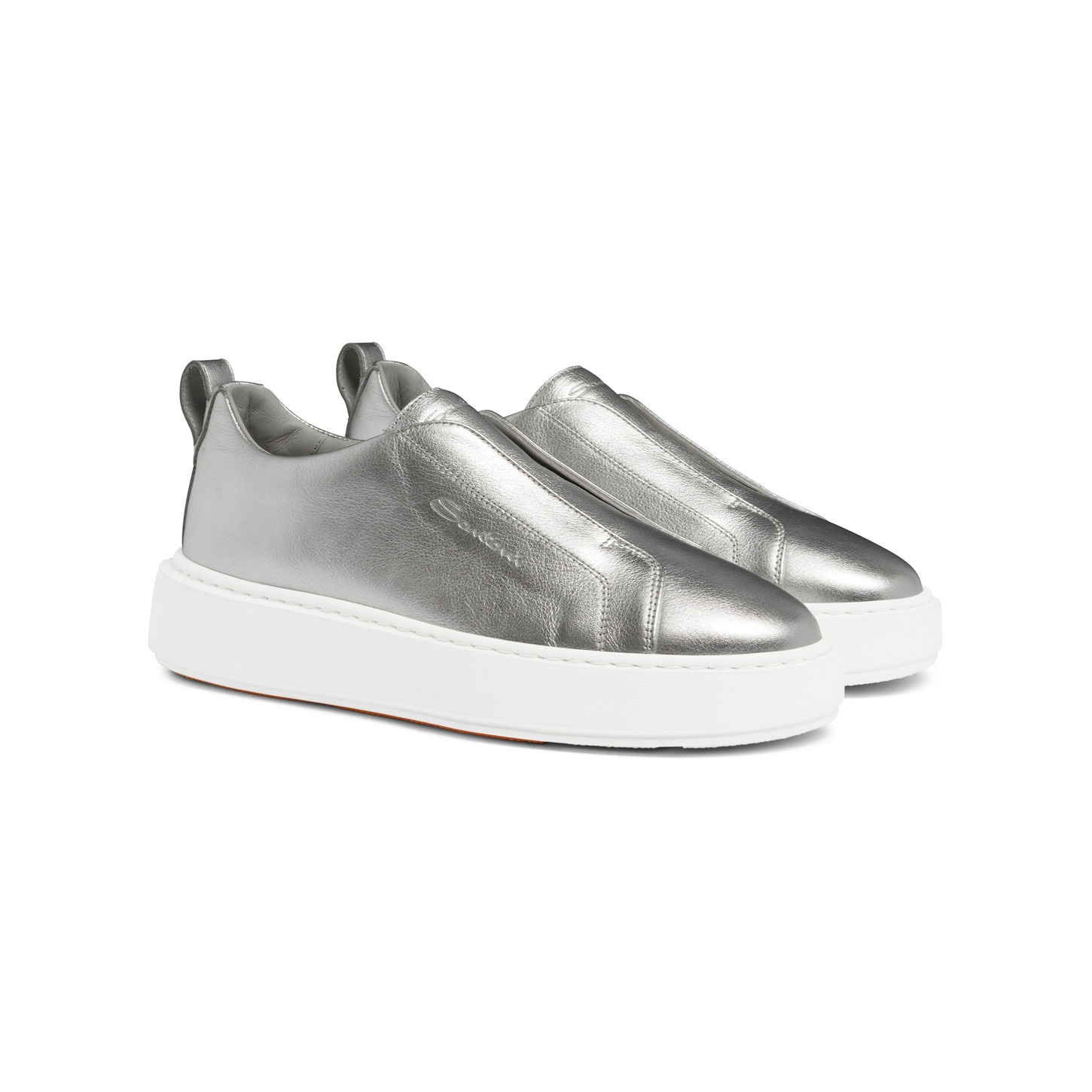 Women's silver laminated leather slip-on sneaker - 3