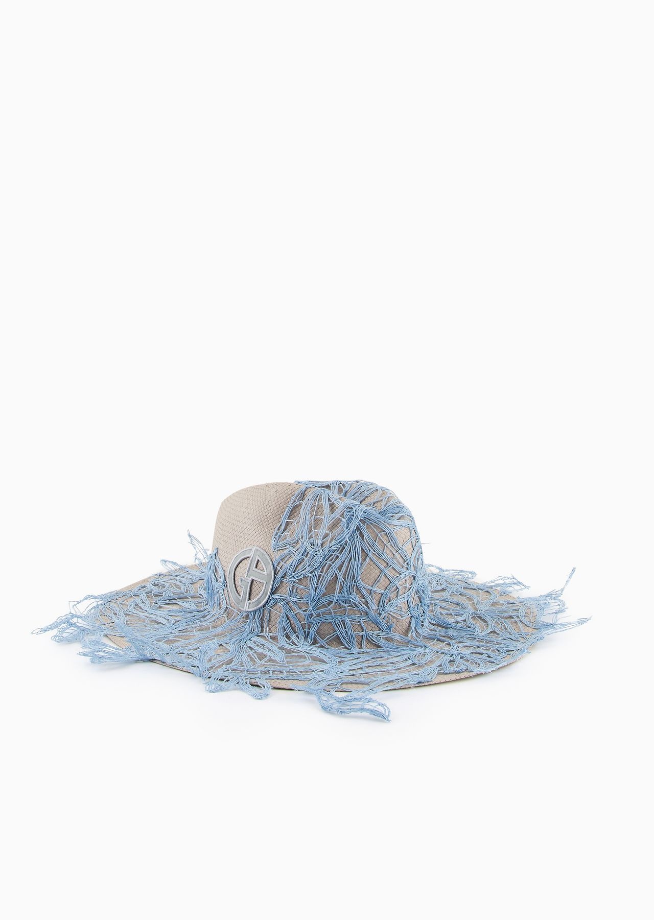 Wide-brimmed hat in paper yarn with embroidery - 1