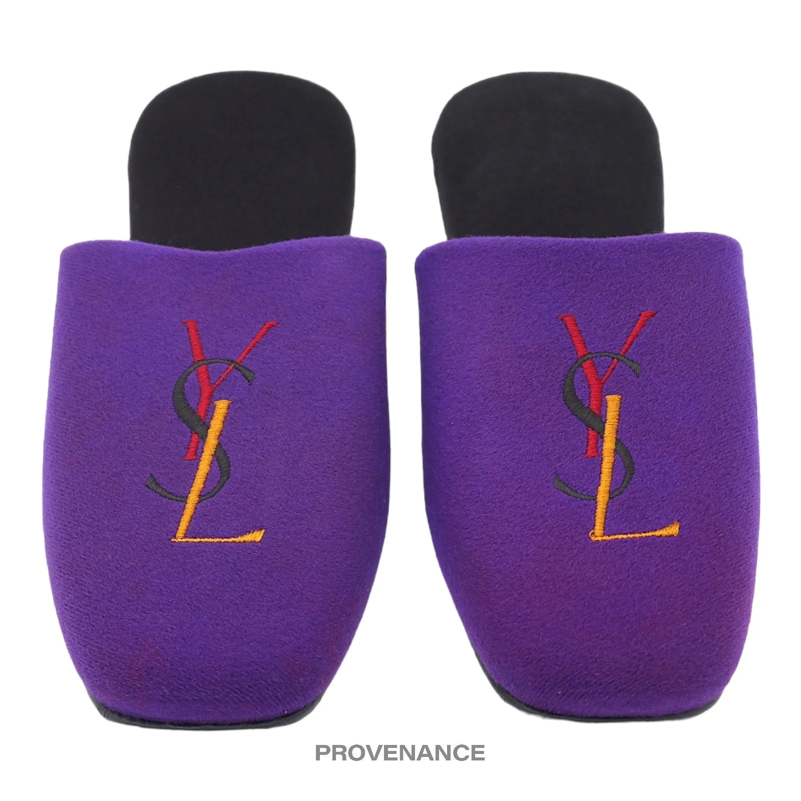 Yves Saint Laurent YSL Logo Slipper - Purple Velour - 1