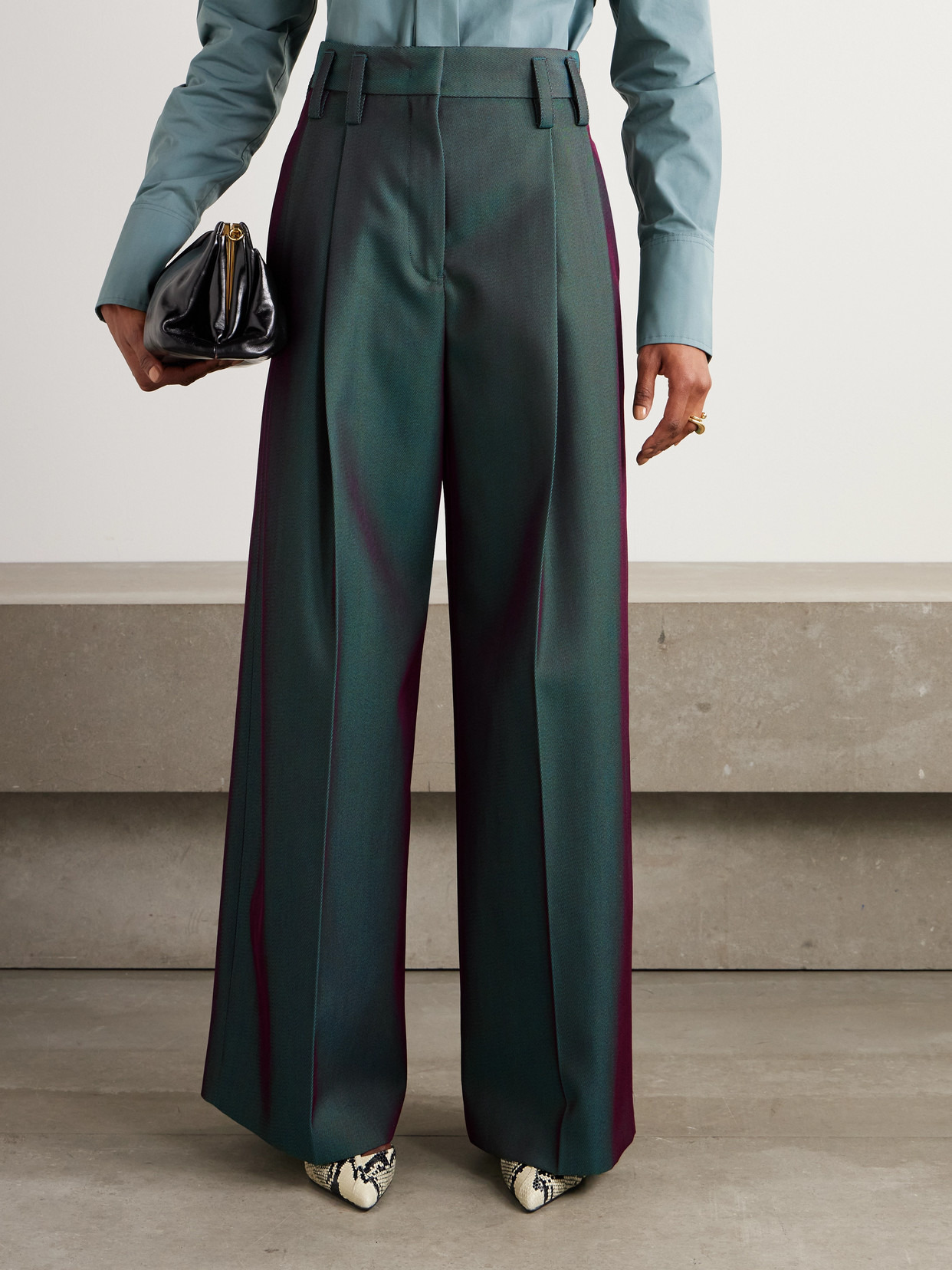 Pleated Iridescent Wool-blend Gabardine Wide-leg Pants - 4