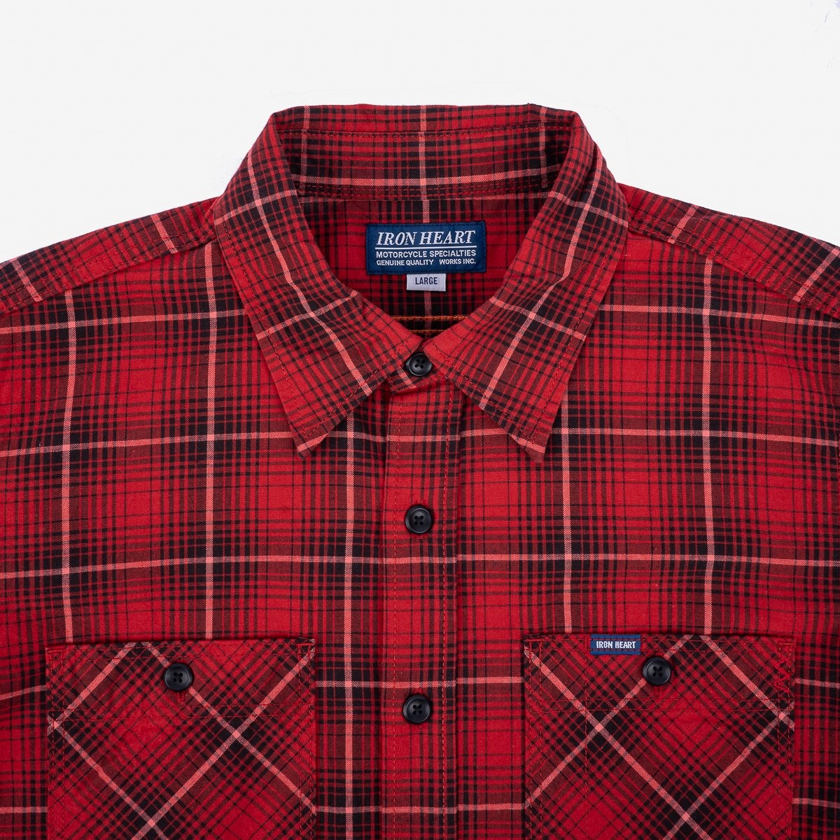 IHSH-392-RED 5oz Selvedge Short Sleeved Work Shirt - Red Vintage Check - 6