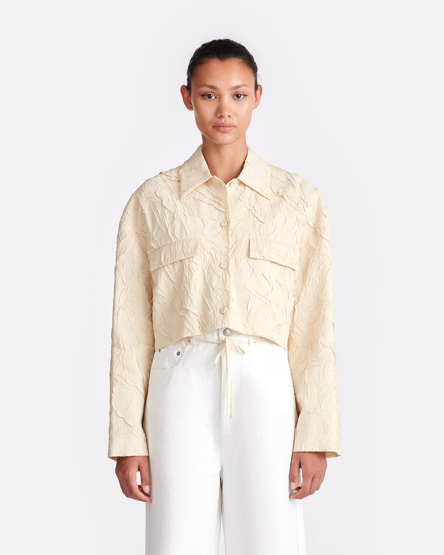 Cropped Sculpted Glass Poplin Shirt - 2