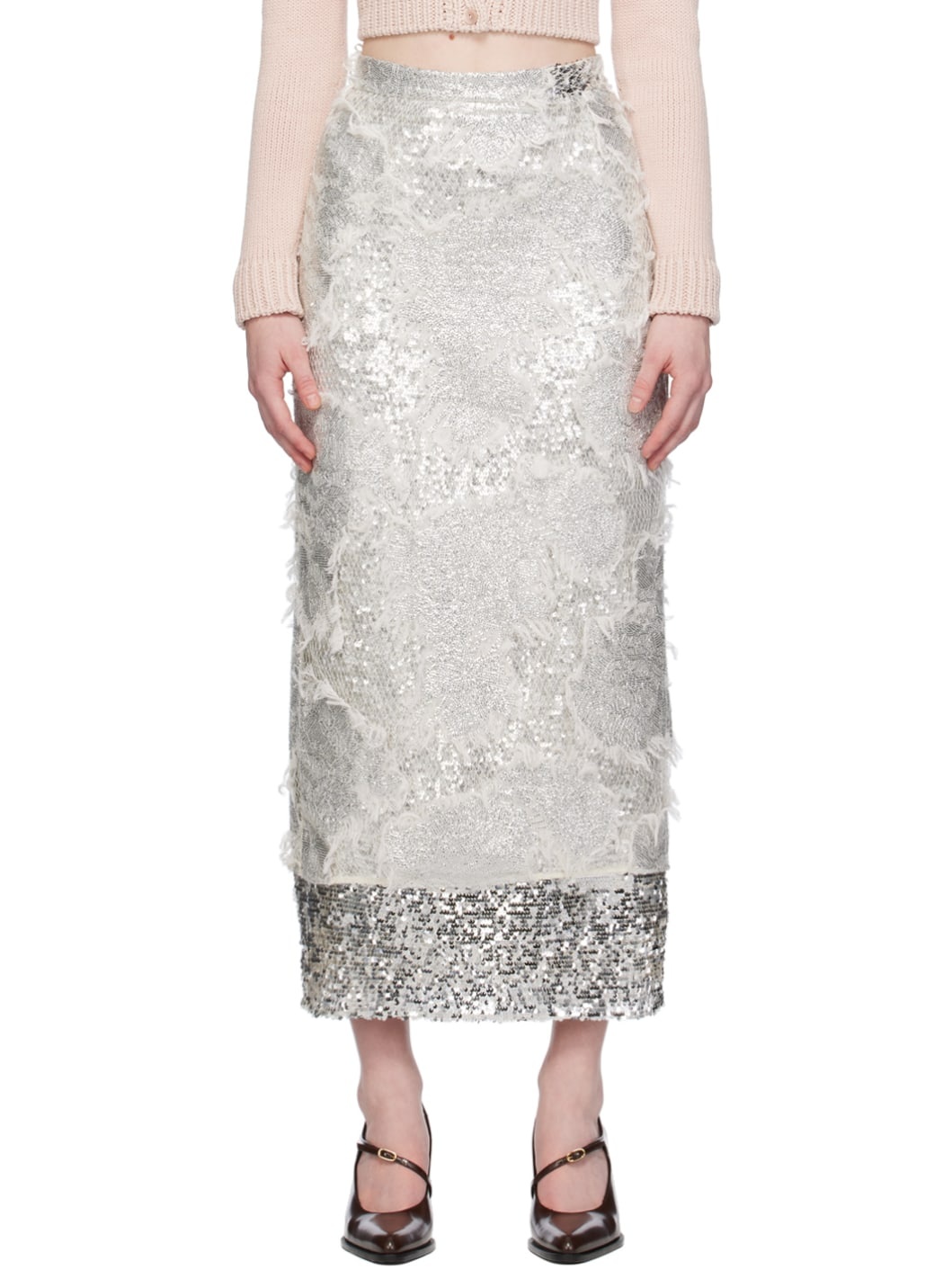 Silver Layered Midi Skirt - 1
